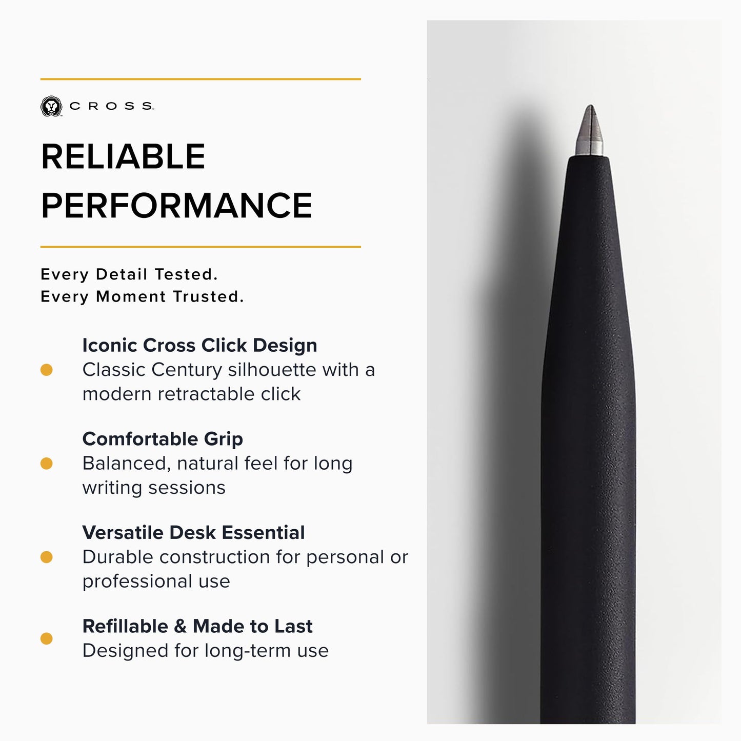Cross Click Classic Black Ballpoint Pen, Medium Point, Black Ink