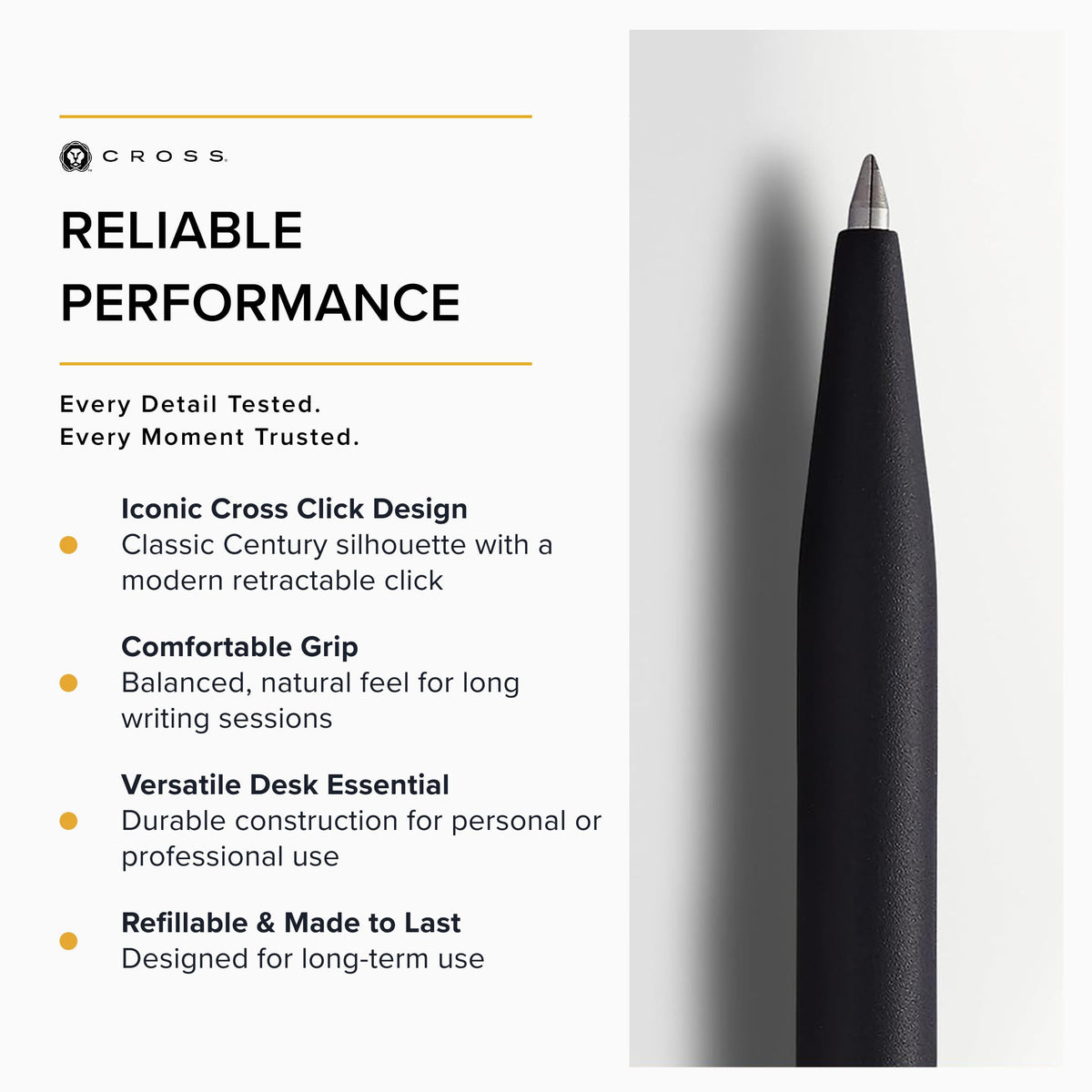 Cross Click Classic Black Ballpoint Pen, Medium Point, Black Ink