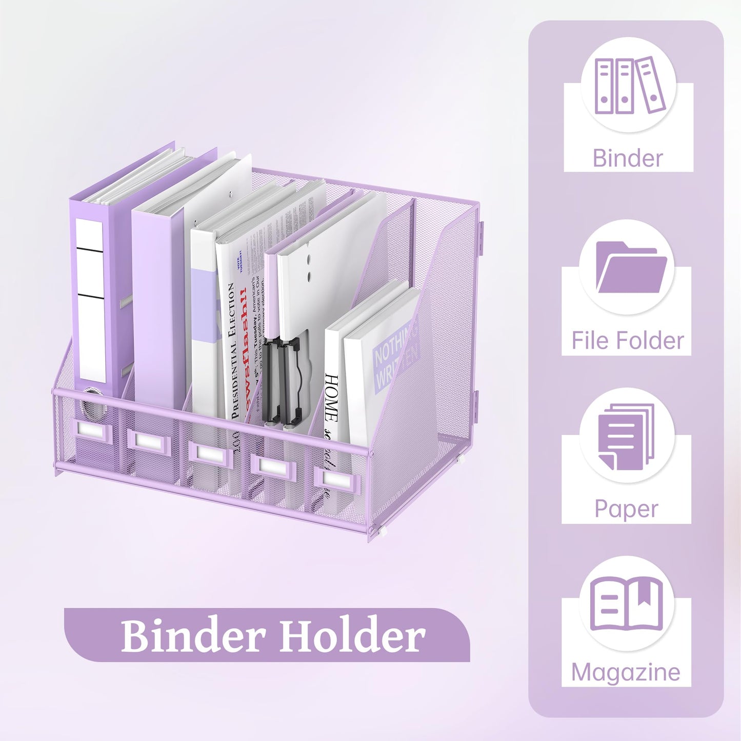 SUPEASY Desk Organizers Metal Desk Magazine File Holder with 5 Vertical Compartments Rack File