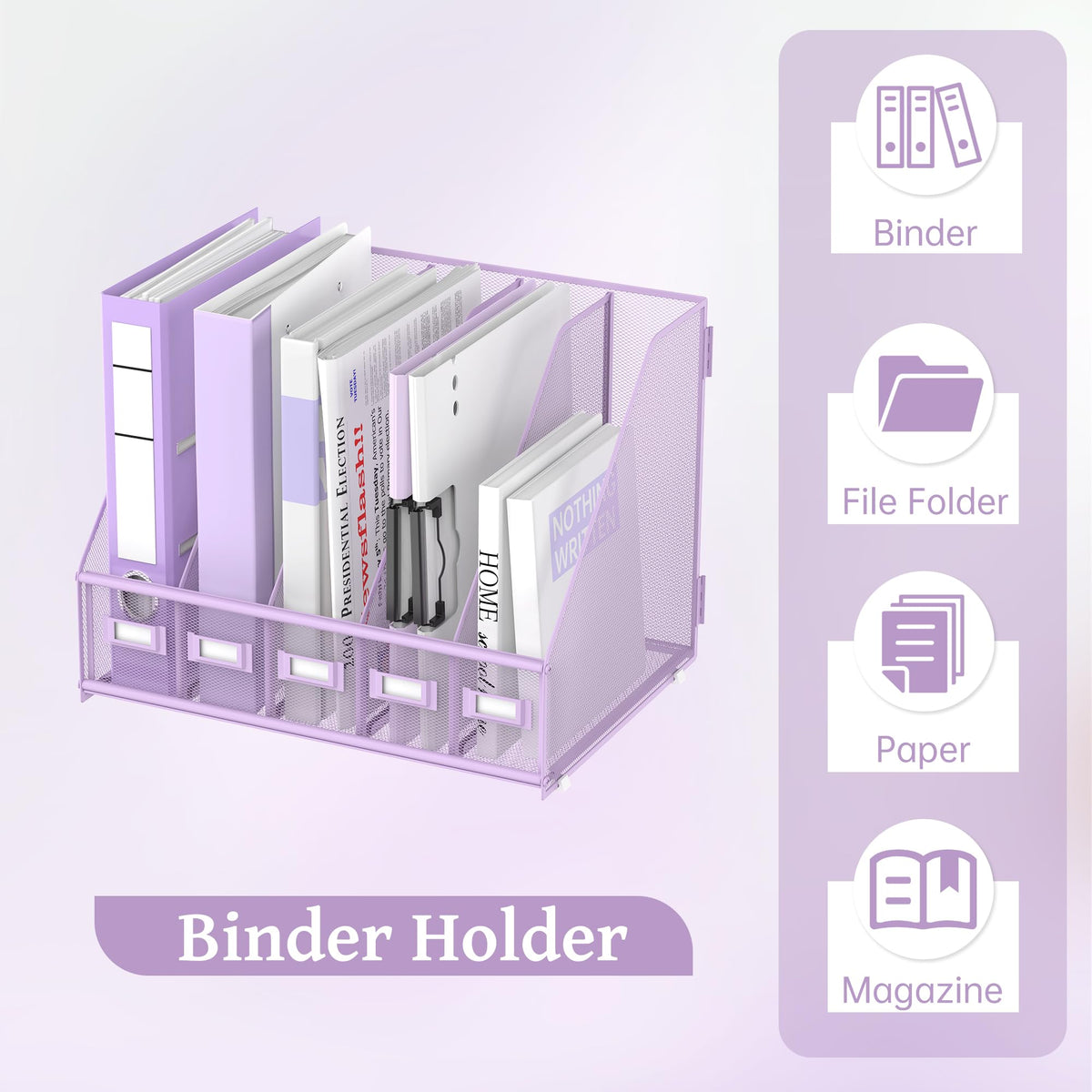SUPEASY Desk Organizers Metal Desk Magazine File Holder with 5 Vertical Compartments Rack File