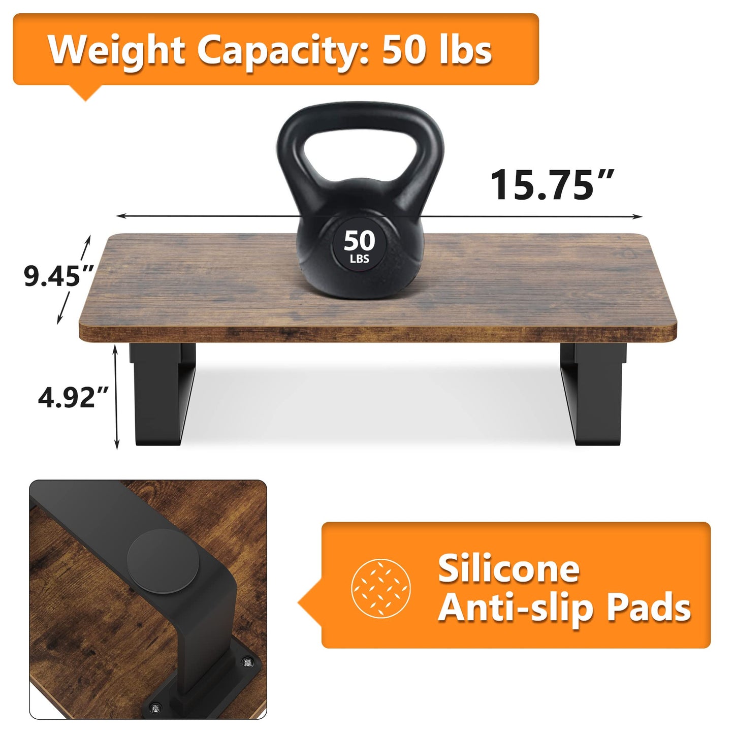Monitor Stand Riser with 50 LB Capacity, Stable Wood Computer Monitor Stand for Desk Organizers