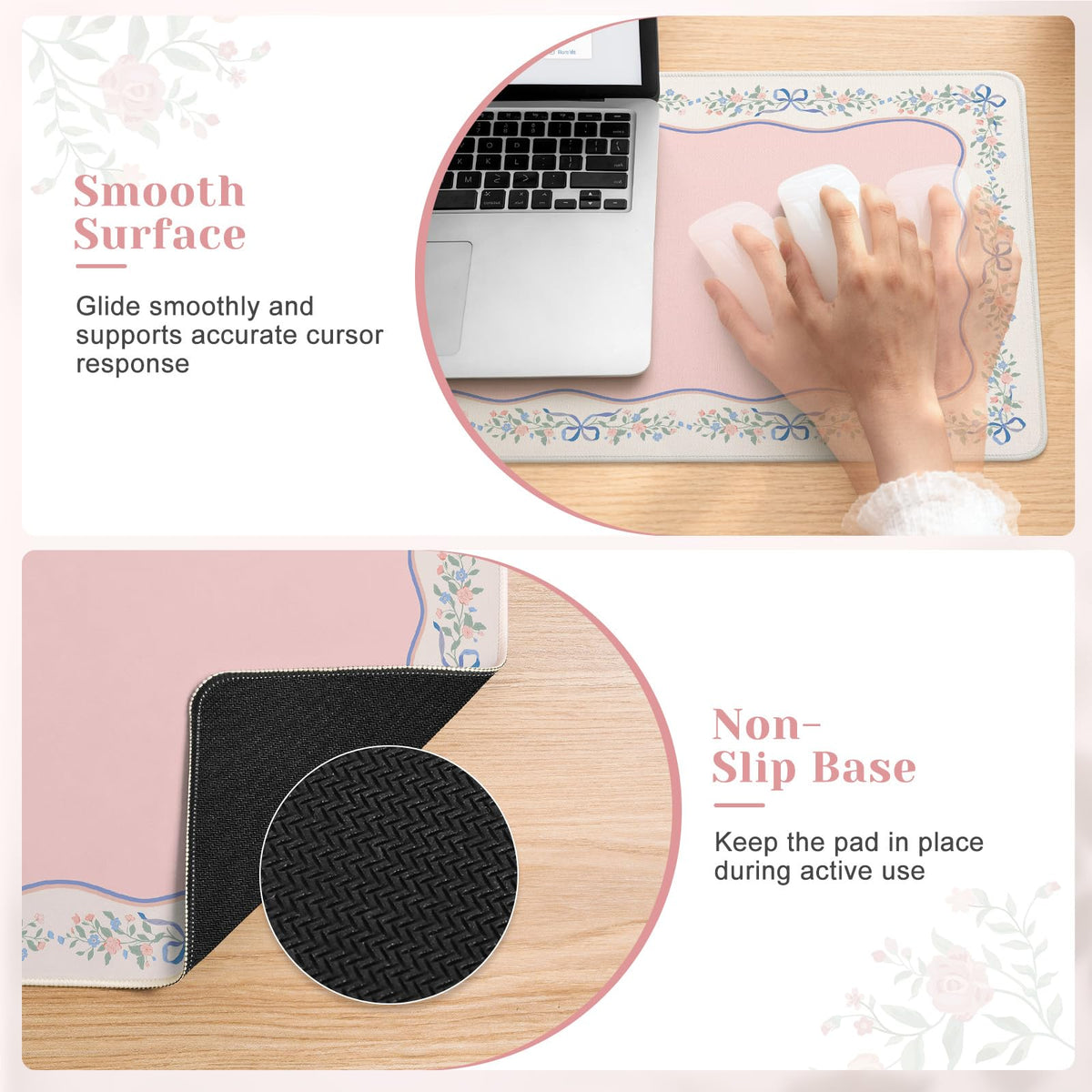 HAOCOO Cute Desk Topper, 31.5" x 11.8" Desk Pad for Office Pink Ribbon