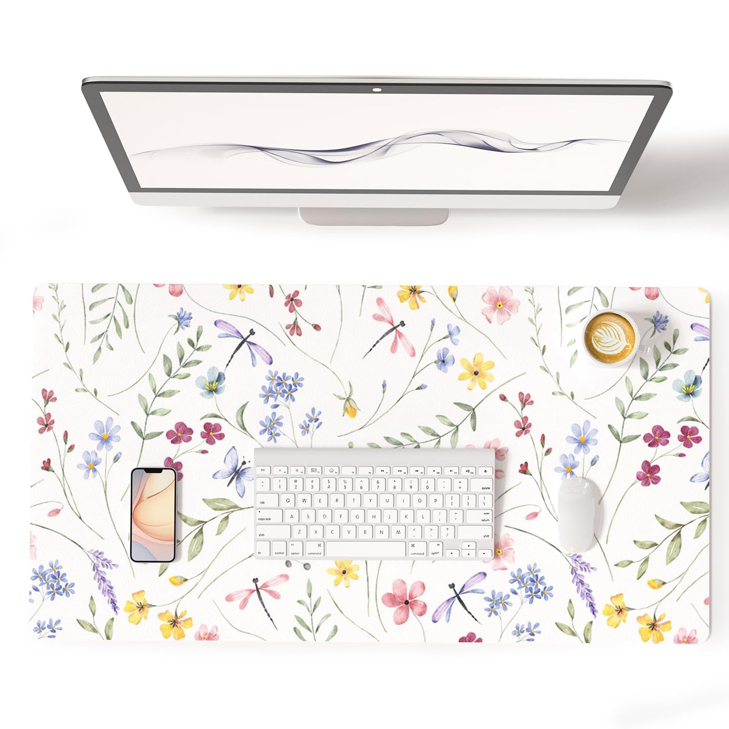 Colorful Star Floral Waterproof Office Desk Mat, 31.5" x 15.7"
