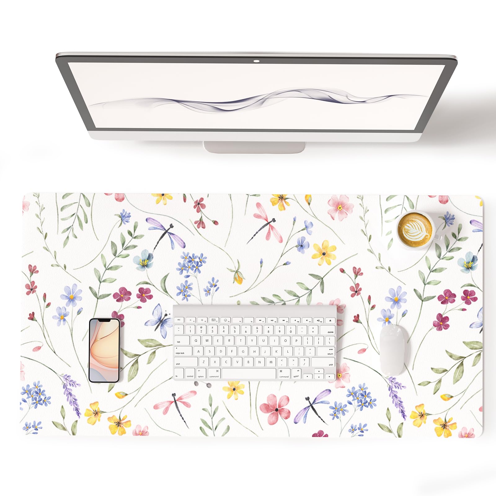 Colorful Star Floral Waterproof Office Desk Mat, 31.5" x 15.7"
