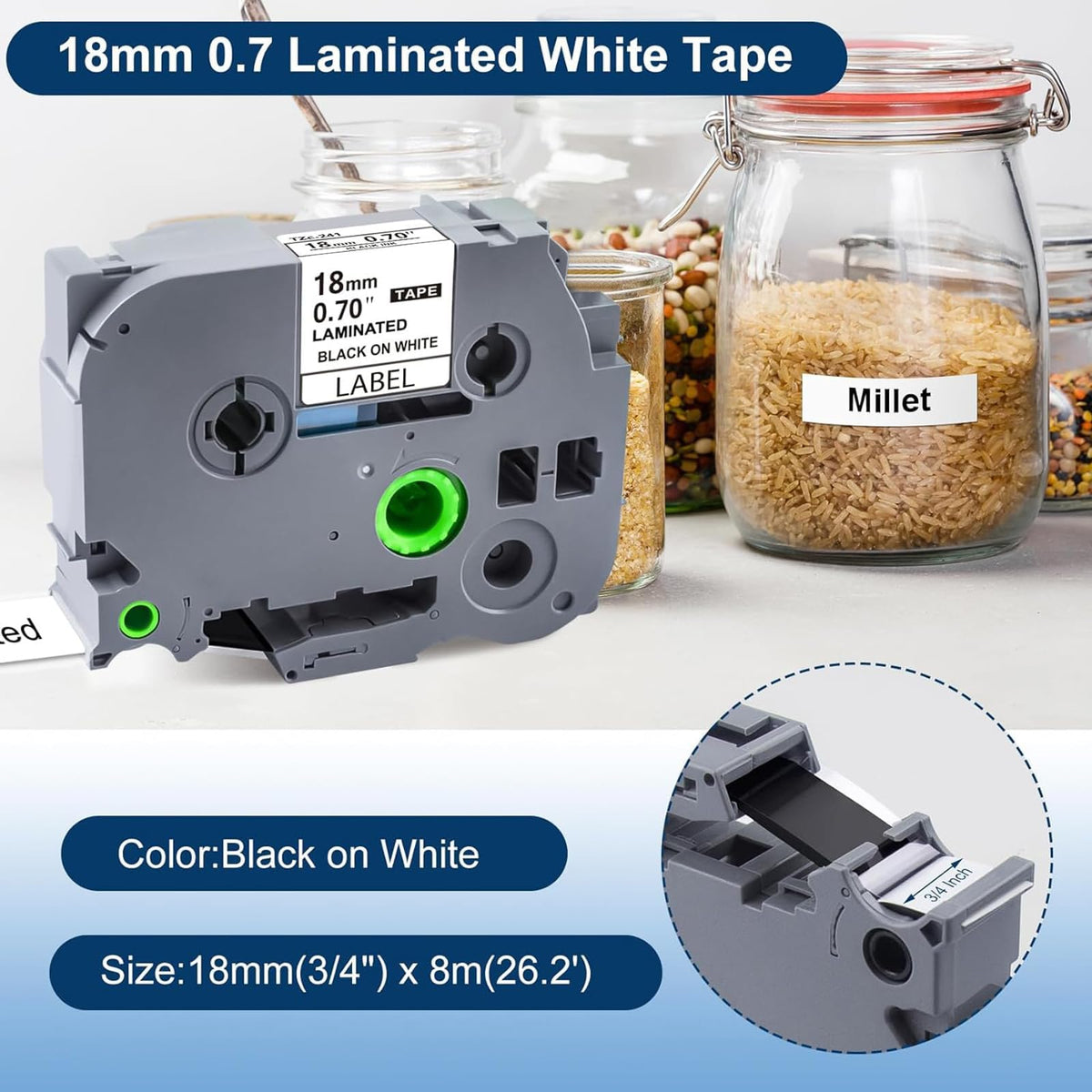 Womiten TZe-241 TZe Tz Tape 18mm 0.7 Laminated White Compatible for Brother