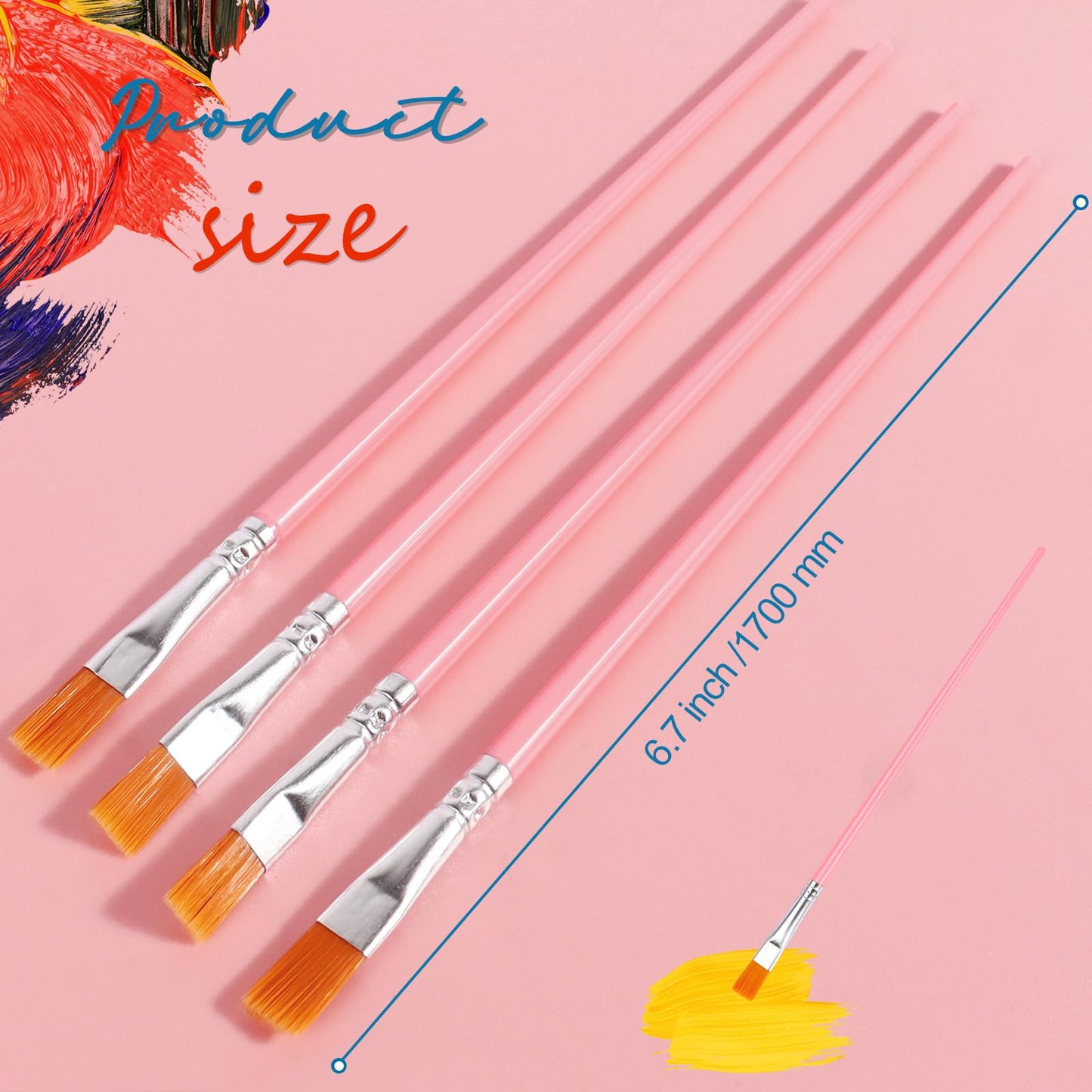 200Pcs Paint Brushes for Acrylics Painting, Flat Paint Brush Bulk, Pink