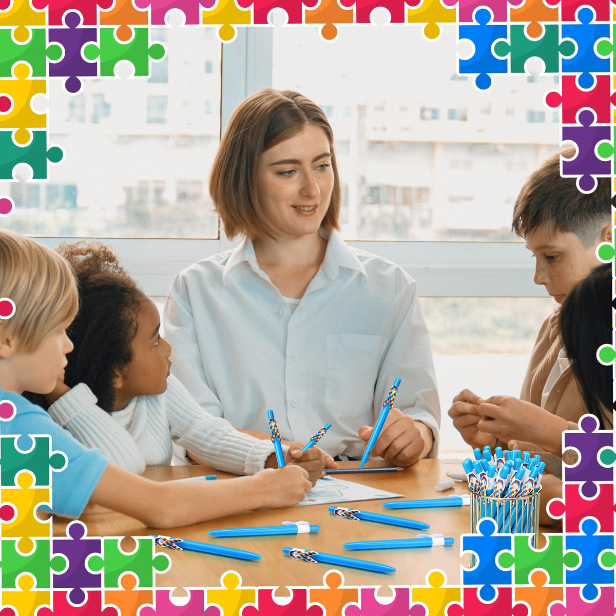 Yexiya 100 Pcs Autism Awareness Pen Puzzle Ribbon Bulk, Black Ink