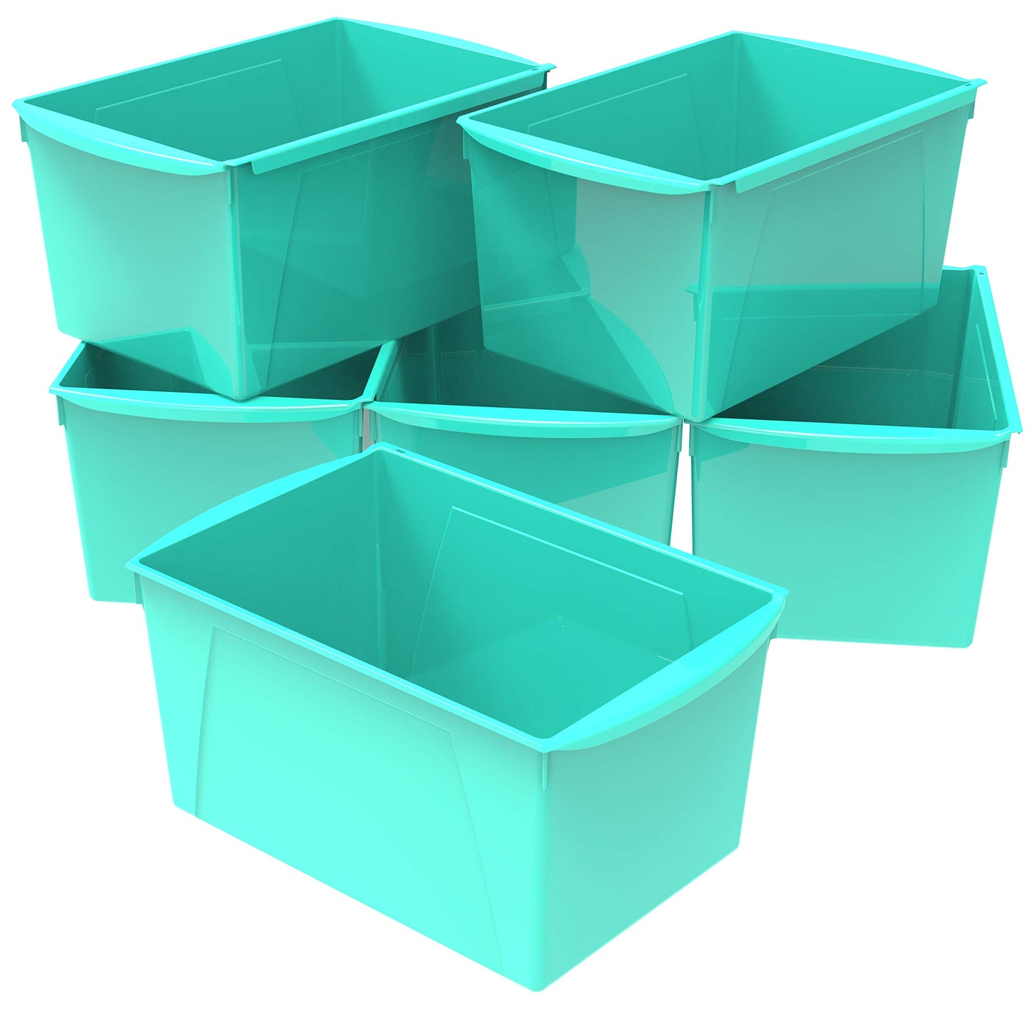 Storex Extra-Large Book Bin, Interlocking Plastic Organizer for Home, Office and Classroom, Teal