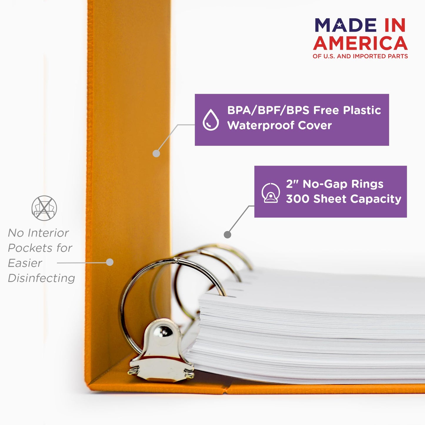 Carstens 2-Inch Heavy Duty 3-Ring Binder - Side Opening, Mango, Durable Plastic, Precision No-Gap