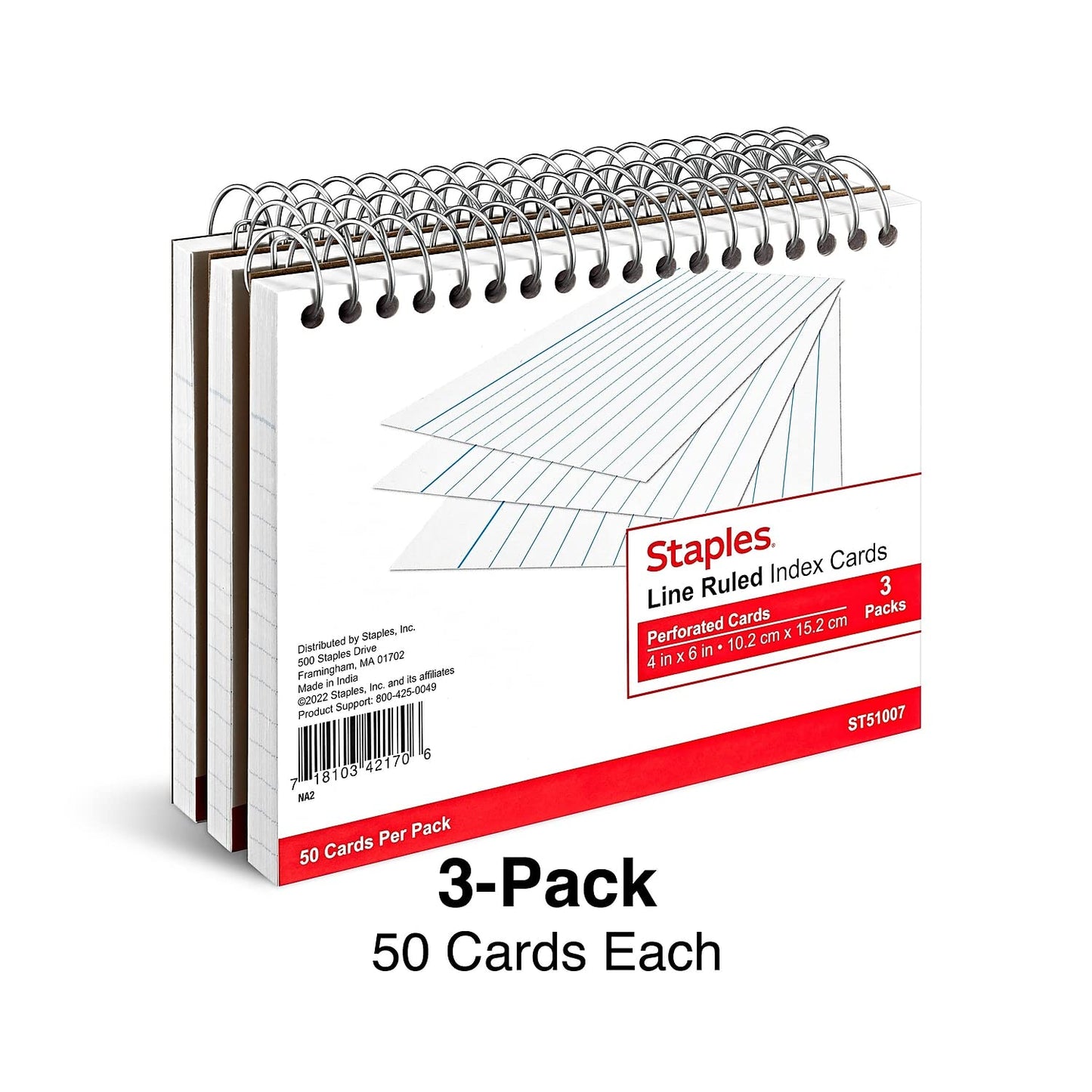Staples Index Cards, 4x6 Inch, Lined, White, 900-Pack