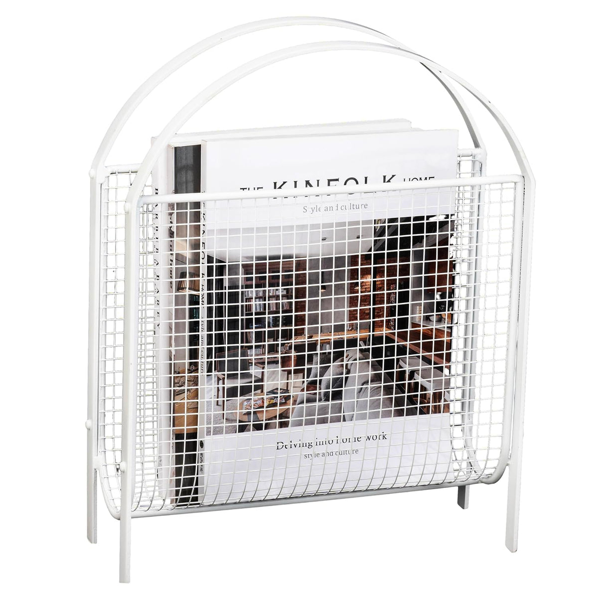 MyGift White Metal Mesh Magazine Rack, Mid Century Freestanding Holder