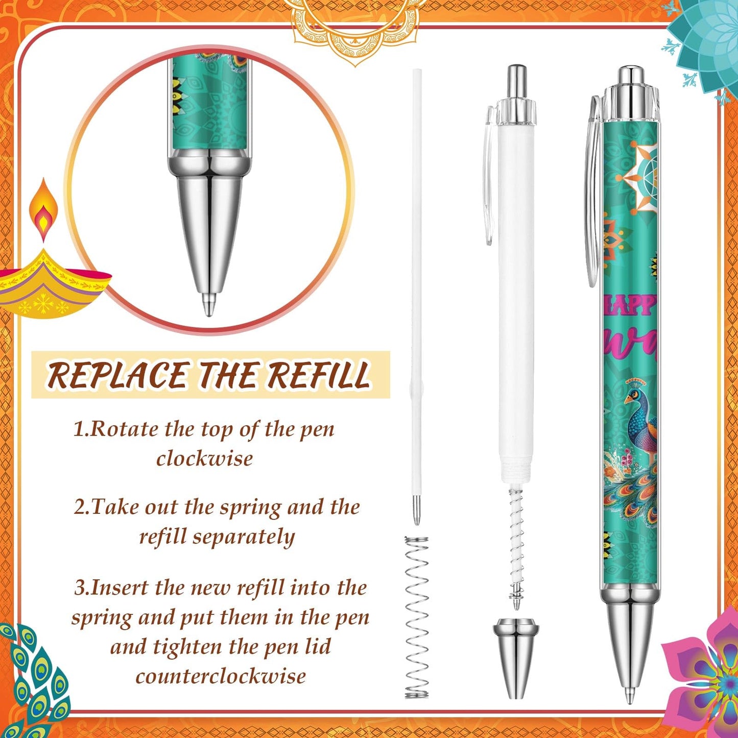 Humyoun 24 Pcs Diwali Ballpoint Pens Bulk Indian Deepavali Party Favors