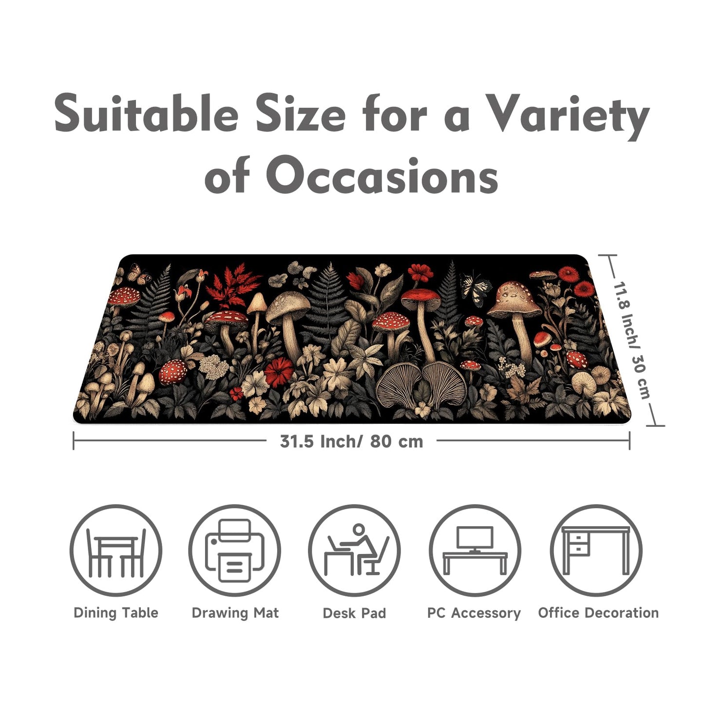 Desk Mat Mouse Pad Gaming Desk Pad XL Large Mouse Mat Office Decor Accessories (Mushroom Ferns)