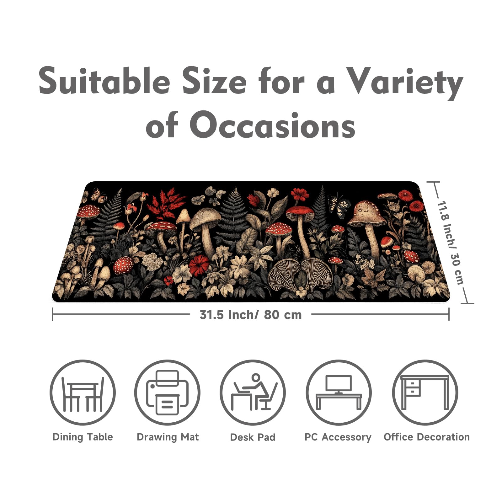 Desk Mat Mouse Pad Gaming Desk Pad XL Large Mouse Mat Office Decor Accessories (Mushroom Ferns)