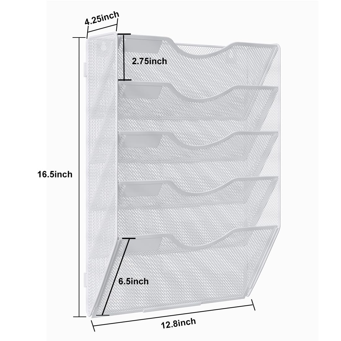 PAG-Mass Hanging Wall File Holder, 5 Tier Mail Sorter for Wall, Mesh Office Wall Organizer for