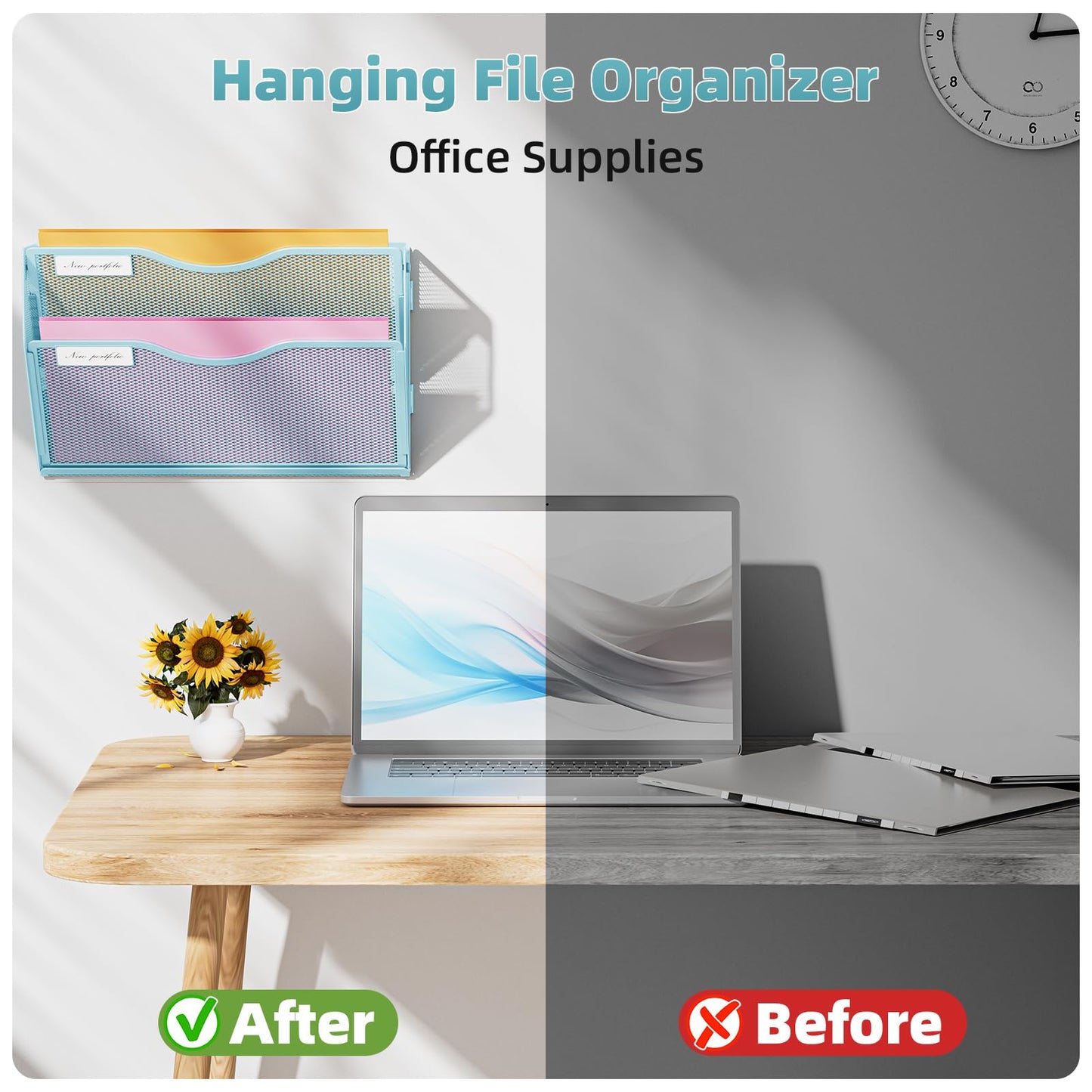 Marbrasse Wall File Holder 2-Tier Hanging Wall File Organizer, Mesh Mail Holder for Papers, Wall