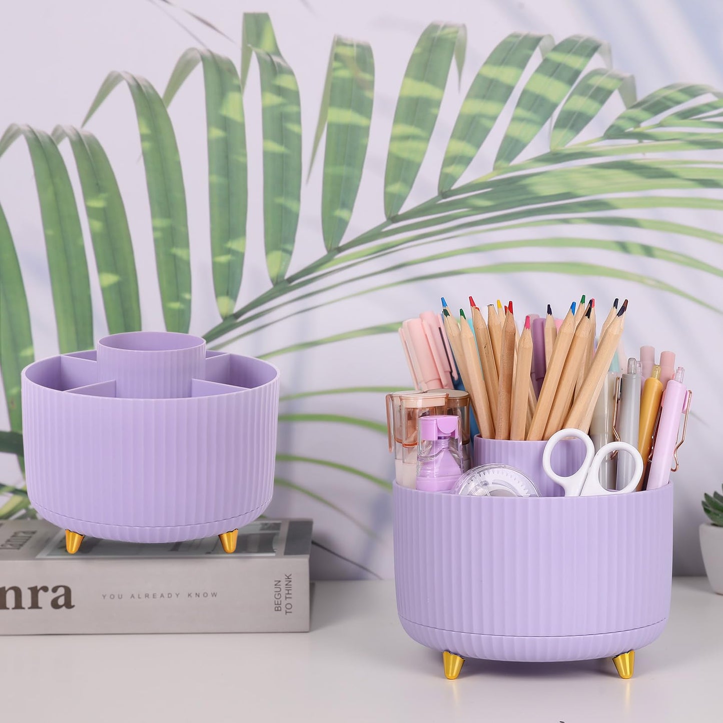 SKYDUE 2 Pack Pen Holder, 360 Degree Rotating Pencil Holder for Desk Organizer, Rotating Desktop
