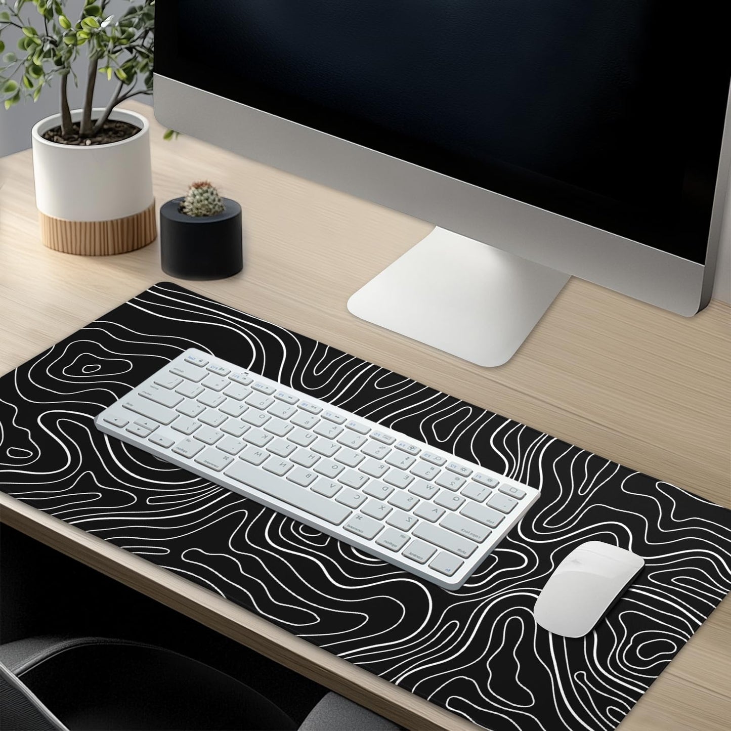 Kawani Topographic Contour Gaming Mouse Pad XL,Large Black Mouse Mat Desk Pad 31.5/inch x