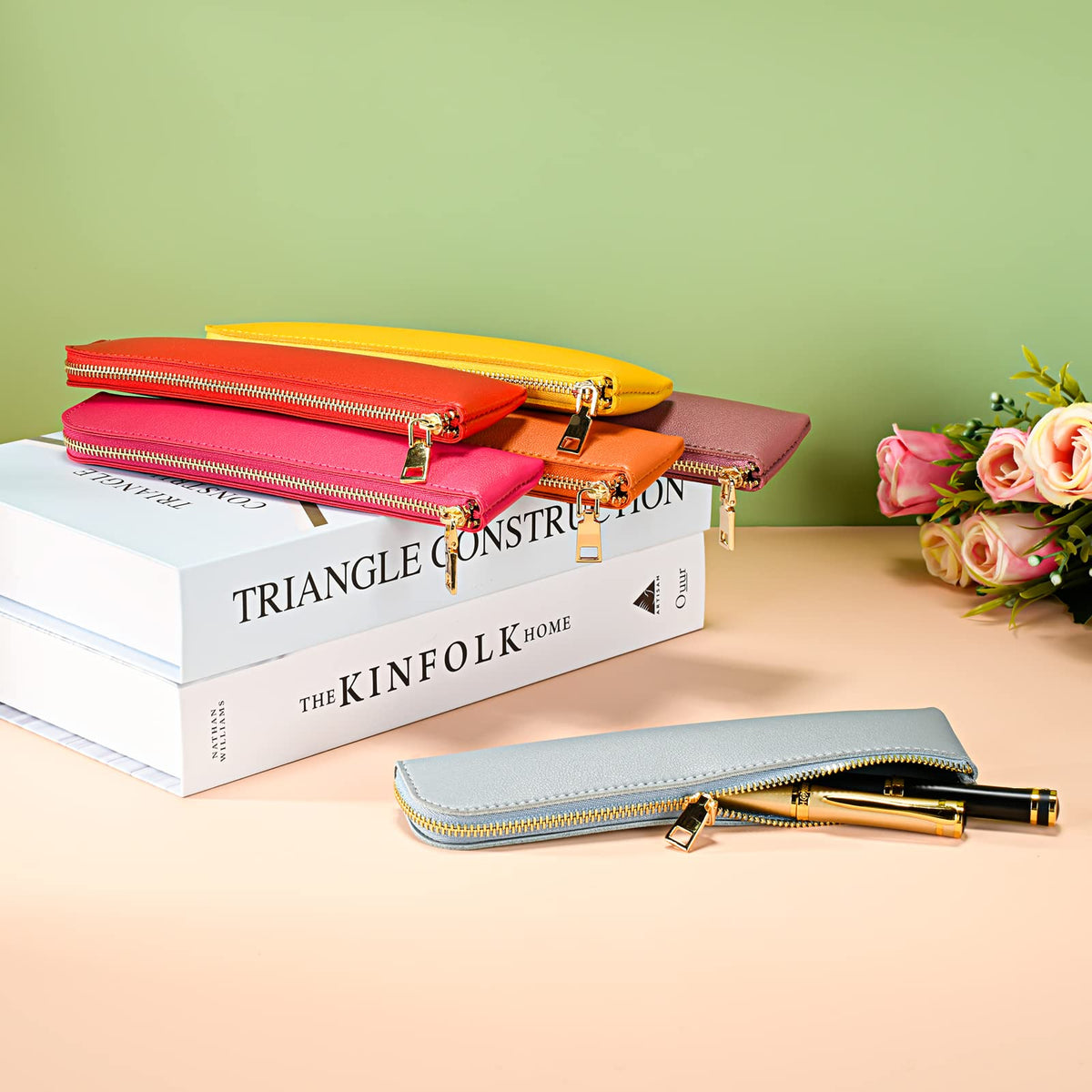 Sluxa Leather pencil case, Thin soft pen bag, Small pencil case for adults,Senior leather Minimal