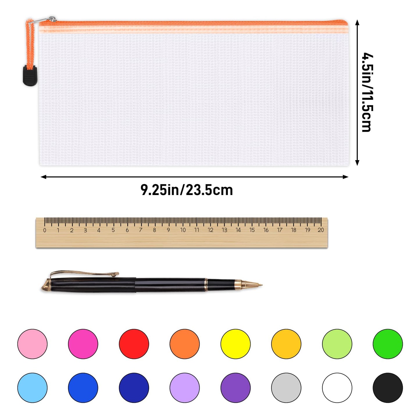 EOOUT 72pcs Pencil Pouches, Small Mesh Zipper Pouch, 16 Colors, 9.5x4.5 Inches for Bills, Cash