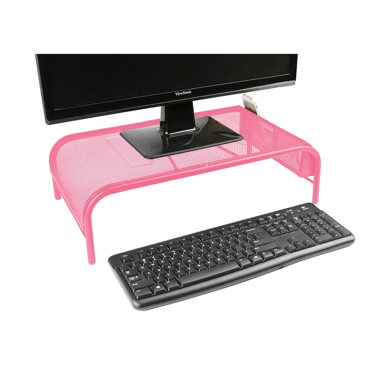 Mind Reader Monitor Stand, Ventilated Laptop Riser, Desktop Organizer, Side Storage, Metal Mesh