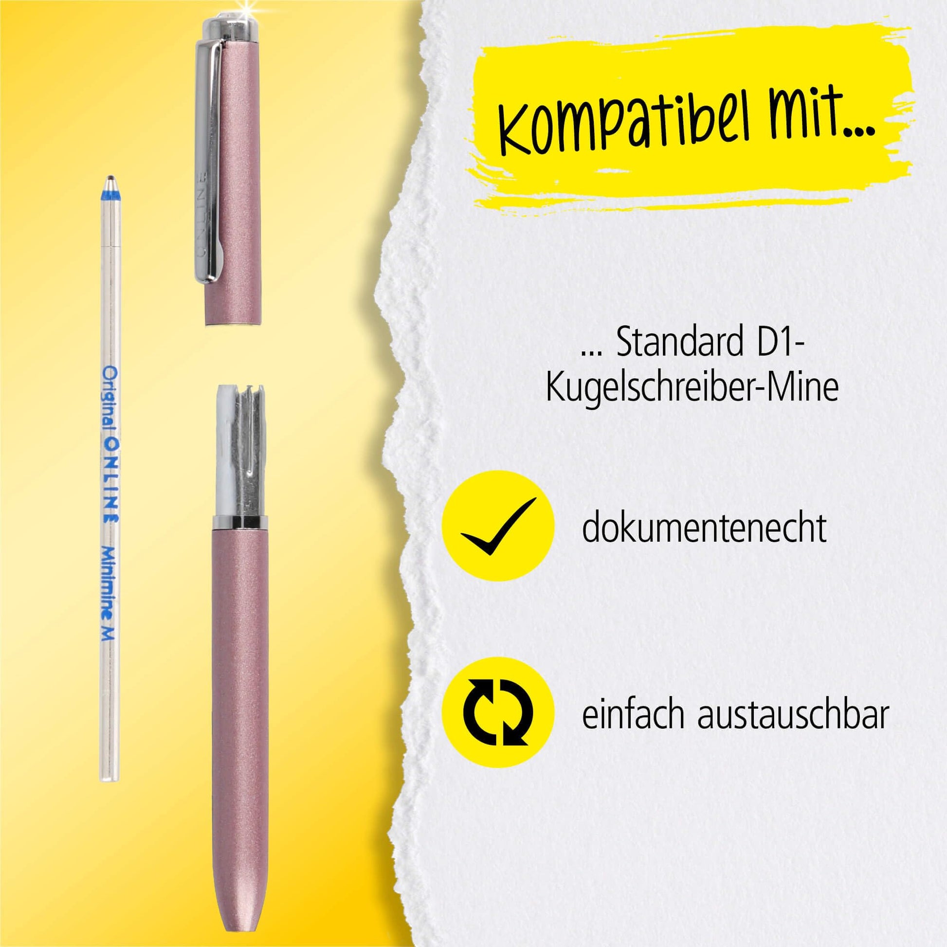 ONLINE Mini Rose Ballpoint Pen - Wallet with Twist Mechanism & Metal Clip I 8 cm Miniature