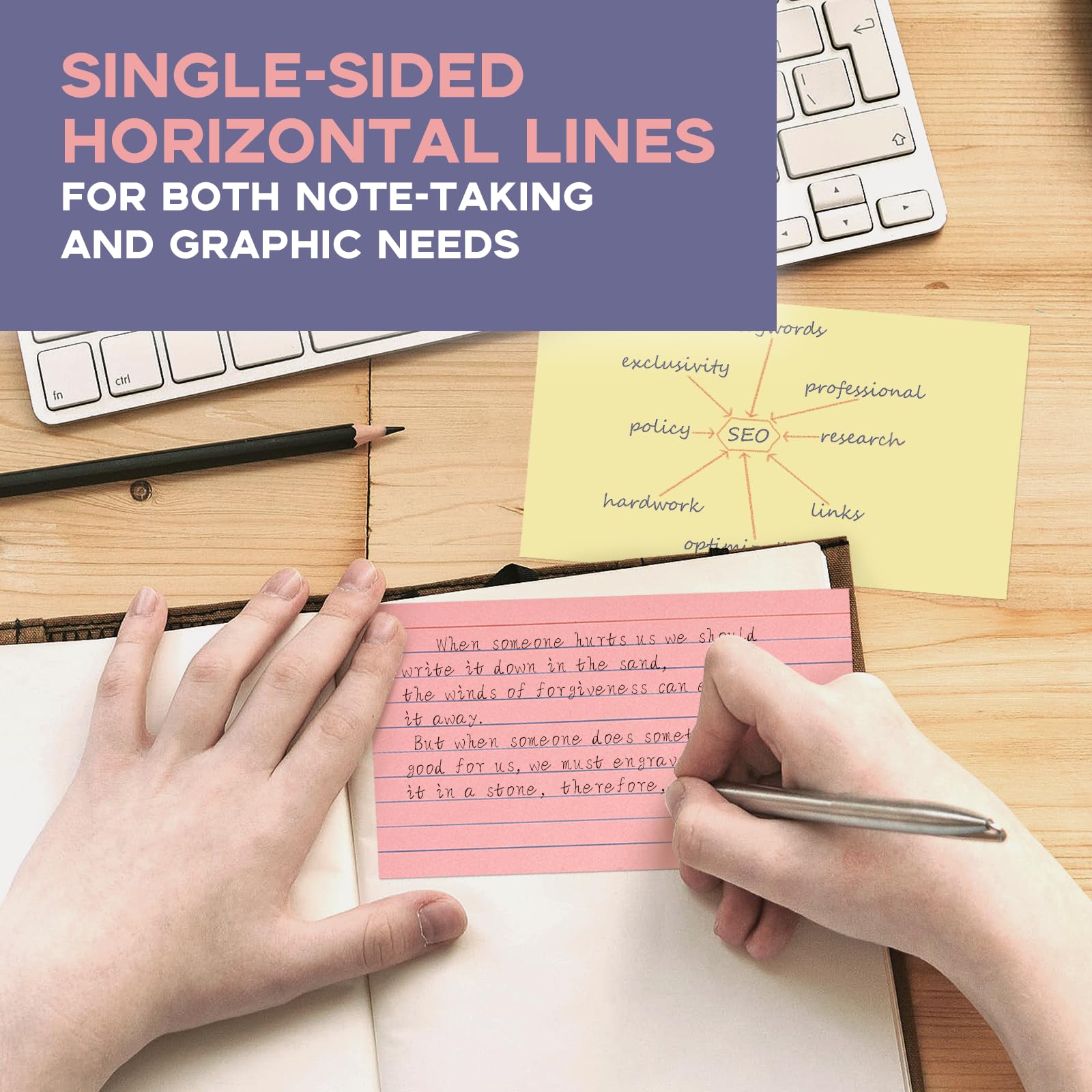 300PCS Colored Index Cards 5x8, 4 Color Note Cards Single Sided Ruled