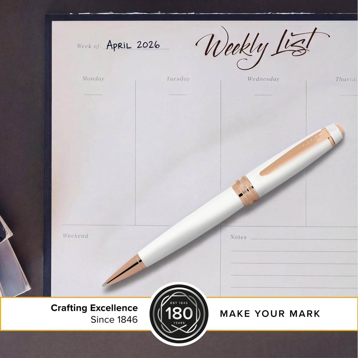 Cross Bailey Pearlescent White Ballpoint Pen, Medium Point, Black Ink