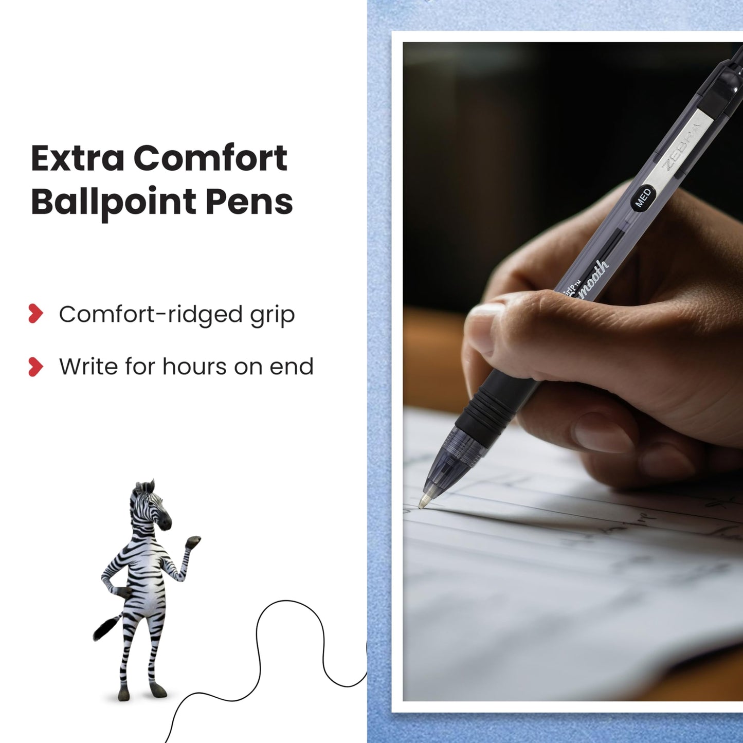 Zebra Z Grip Smooth Black Retractable Ballpoint pens with Easy Glide Ink, Comfortable Grip with
