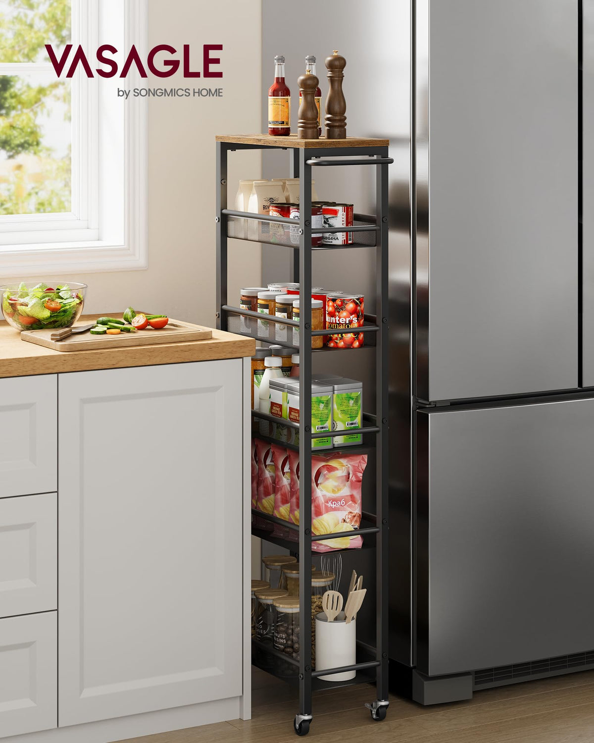 VASAGLE 6-Tier Slim Rolling Storage cart with Wheels, Metal