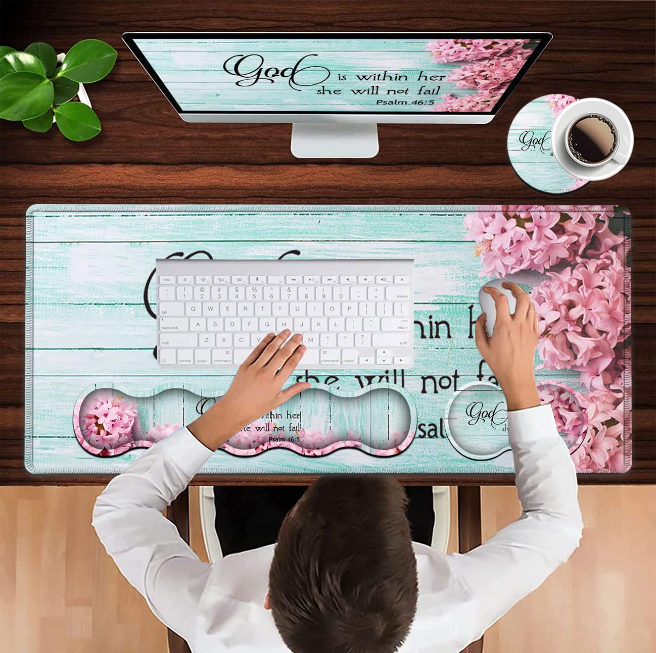 Mouse Pad Set, Large Gaming Mouse Pad + Keyboard Wrist Rest Support + Mouse Wrist Cushion +