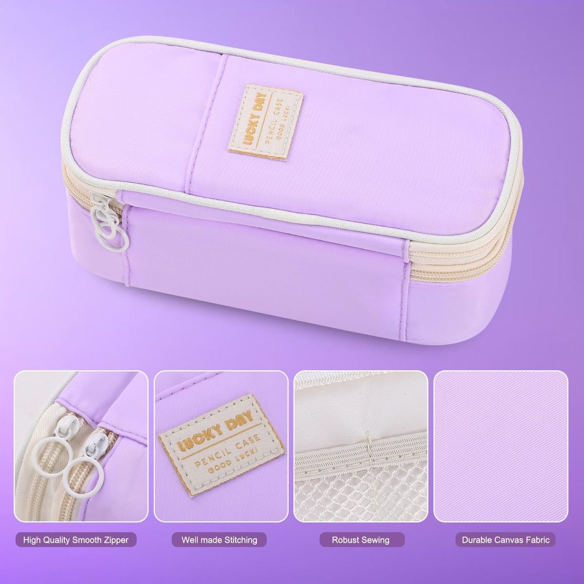 Large Pencil Case for Girls Teens Kids School Pencil Bag with Zipper Purple