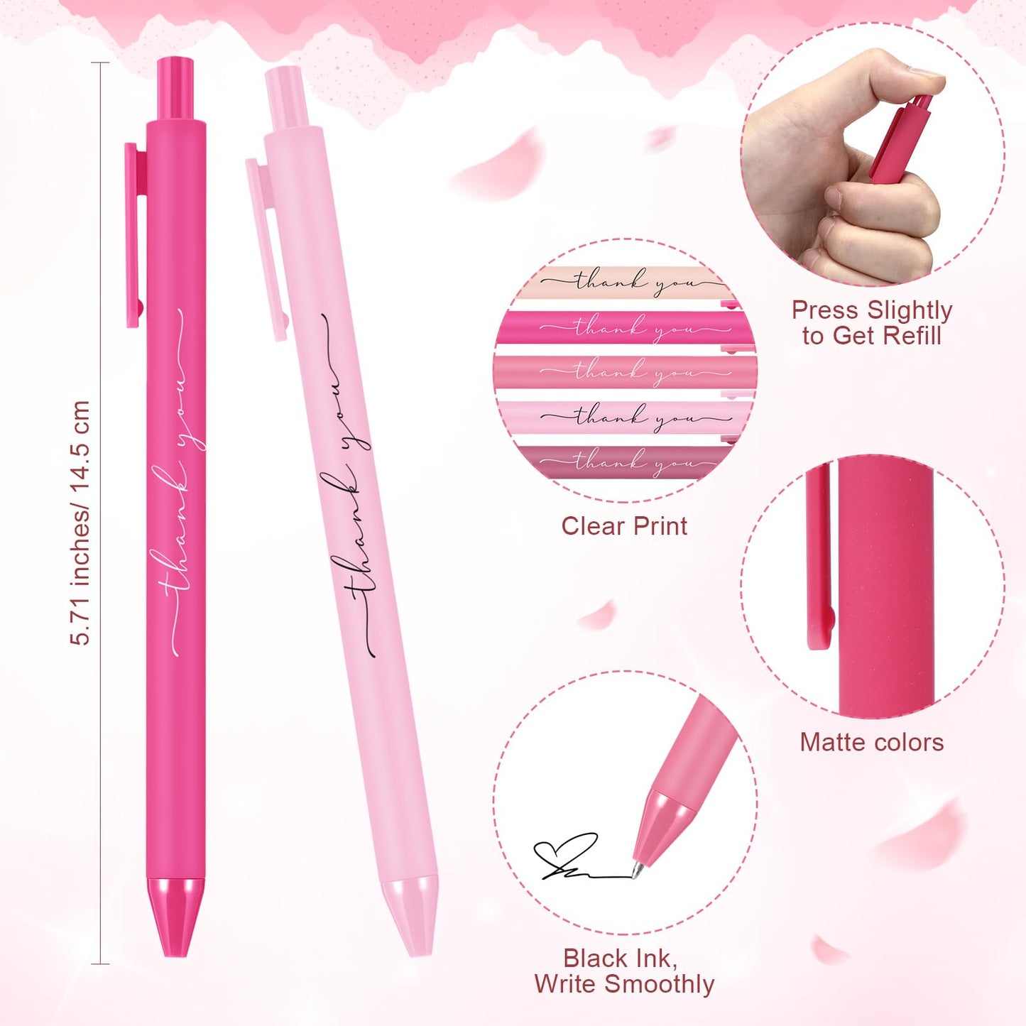 Dispowreath 50 Pcs Thank You Pen Bulk Cute Server Ballpoint, Pink