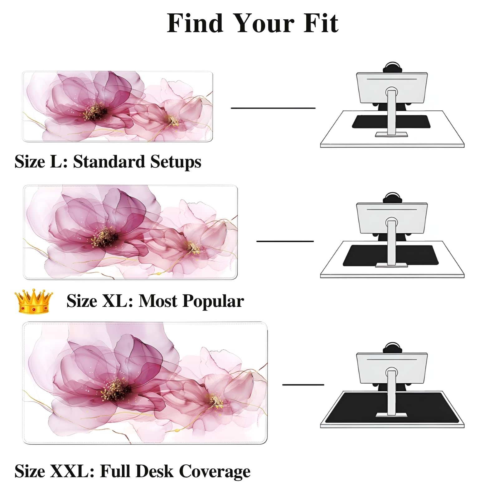 XXL Extended Gaming Mouse Pad (47.2 x 23.6 Inch), Giant Pink Floral Desk Mat for Full Coverage