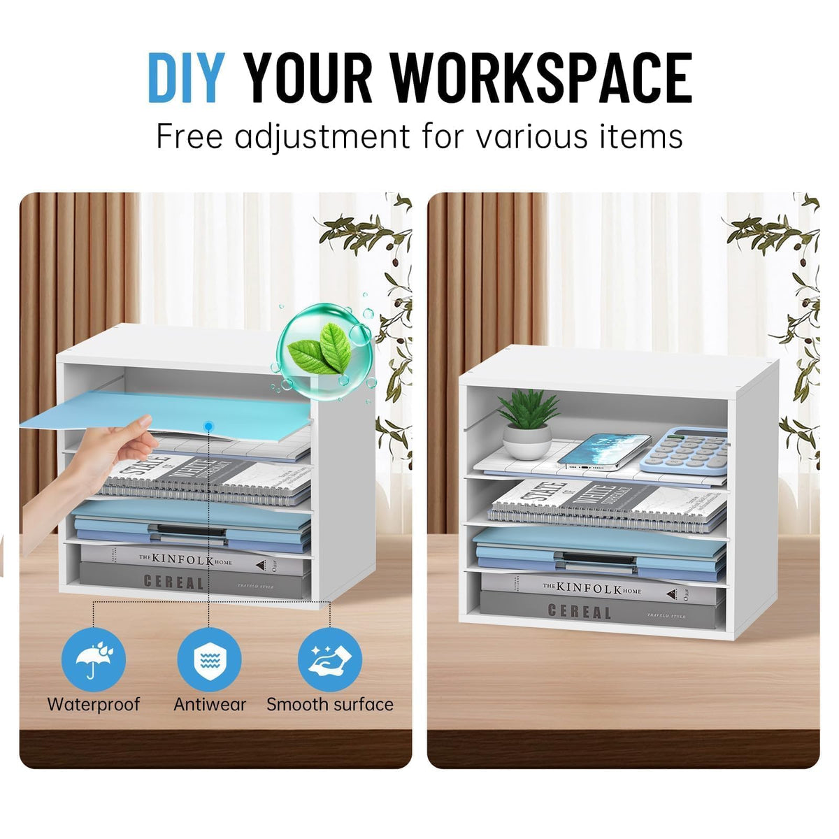 5-Tier Paper Organizer for Desk, Adjustable Mail Organizer, White