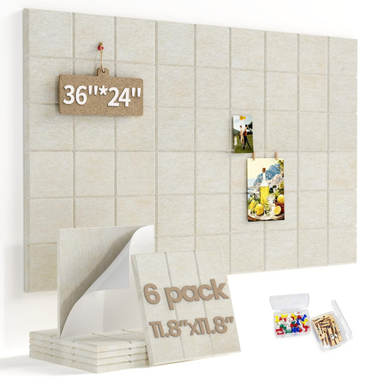 Large Felt Bulletin Board for Walls: 6-Pack Black Cork Board Alternative 11.8x11.8 Inch Peel and