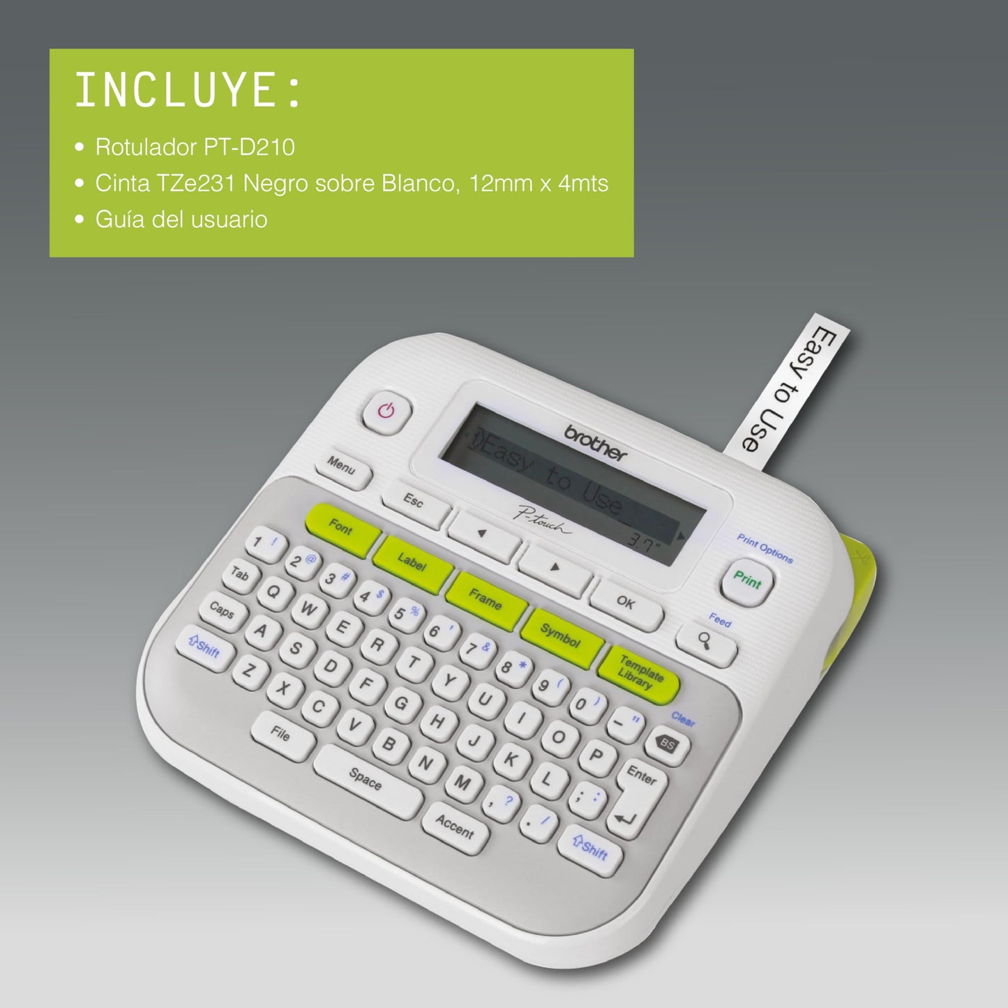 Brother P-touch, PTD210, Easy-to-Use Monochrome Label Maker, One-Touch Keys, Multiple Font Styles