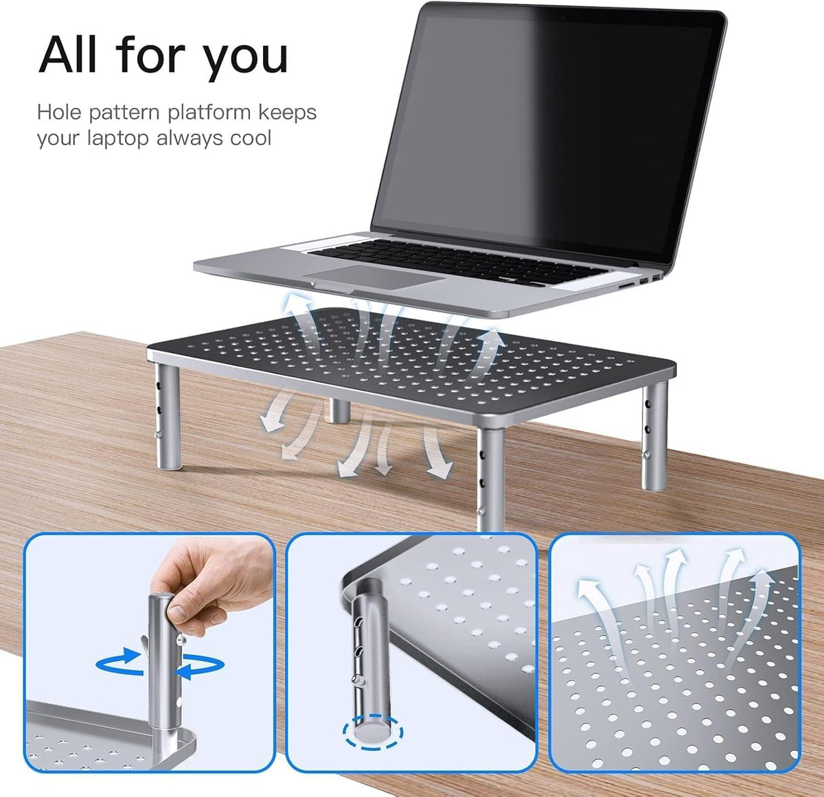 HUANUO Monitor Riser - 3 Height Adjustable Stand for Laptop, Computer, iMac, PC, Printer, Desktop