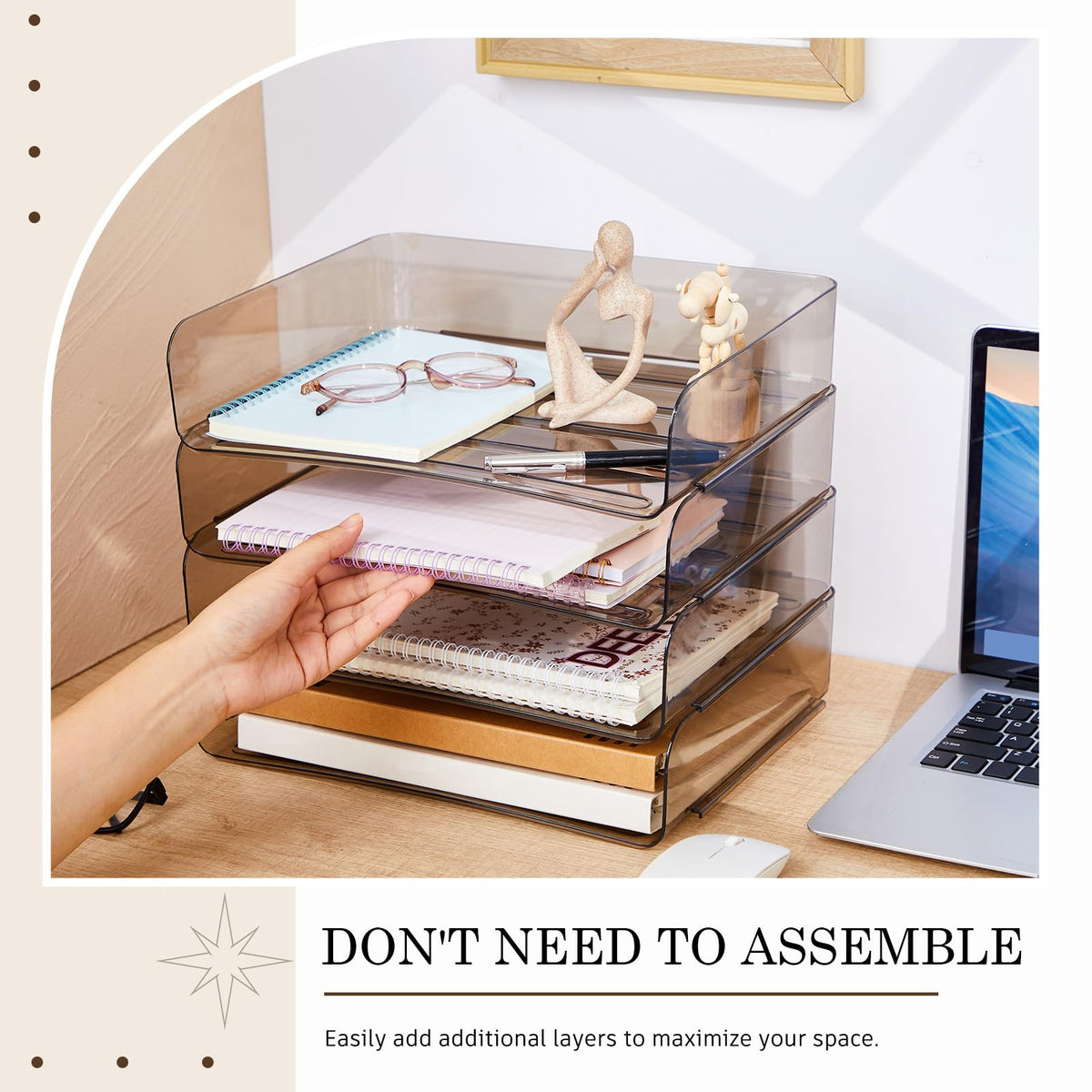 Harloon 4 Tier Paper Organizer Clear Gray Letter Tray Acrylic File Tray