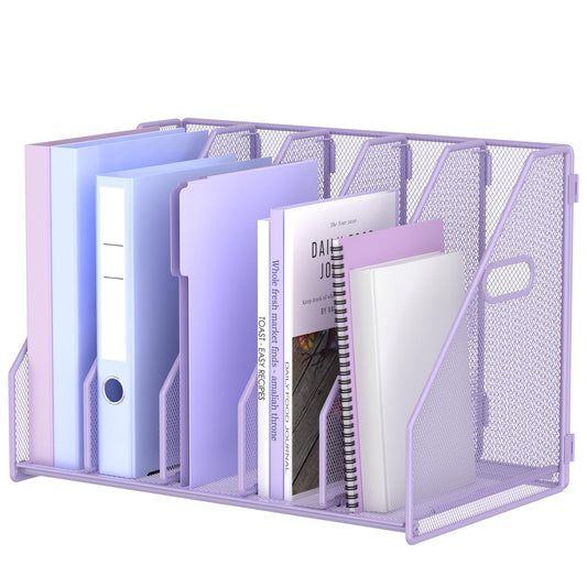 MINDEPOT Desk File Organizer Folder Holder with 5 Vertica for Office Purple