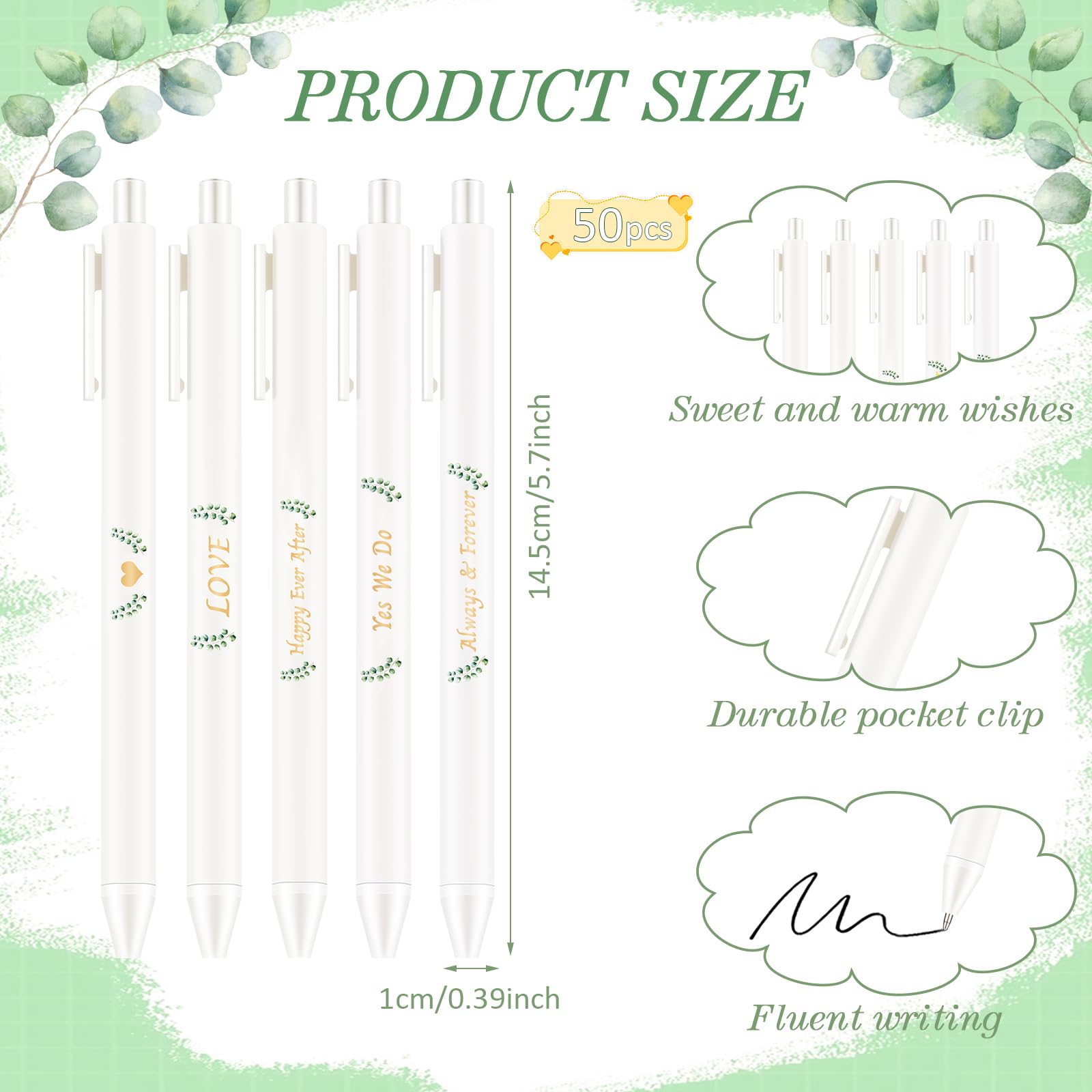 Ctosree 50 Pcs Bridal Shower Pens Wedding Pens for Guest Book Black Ink Retractable Ballpoint Pen