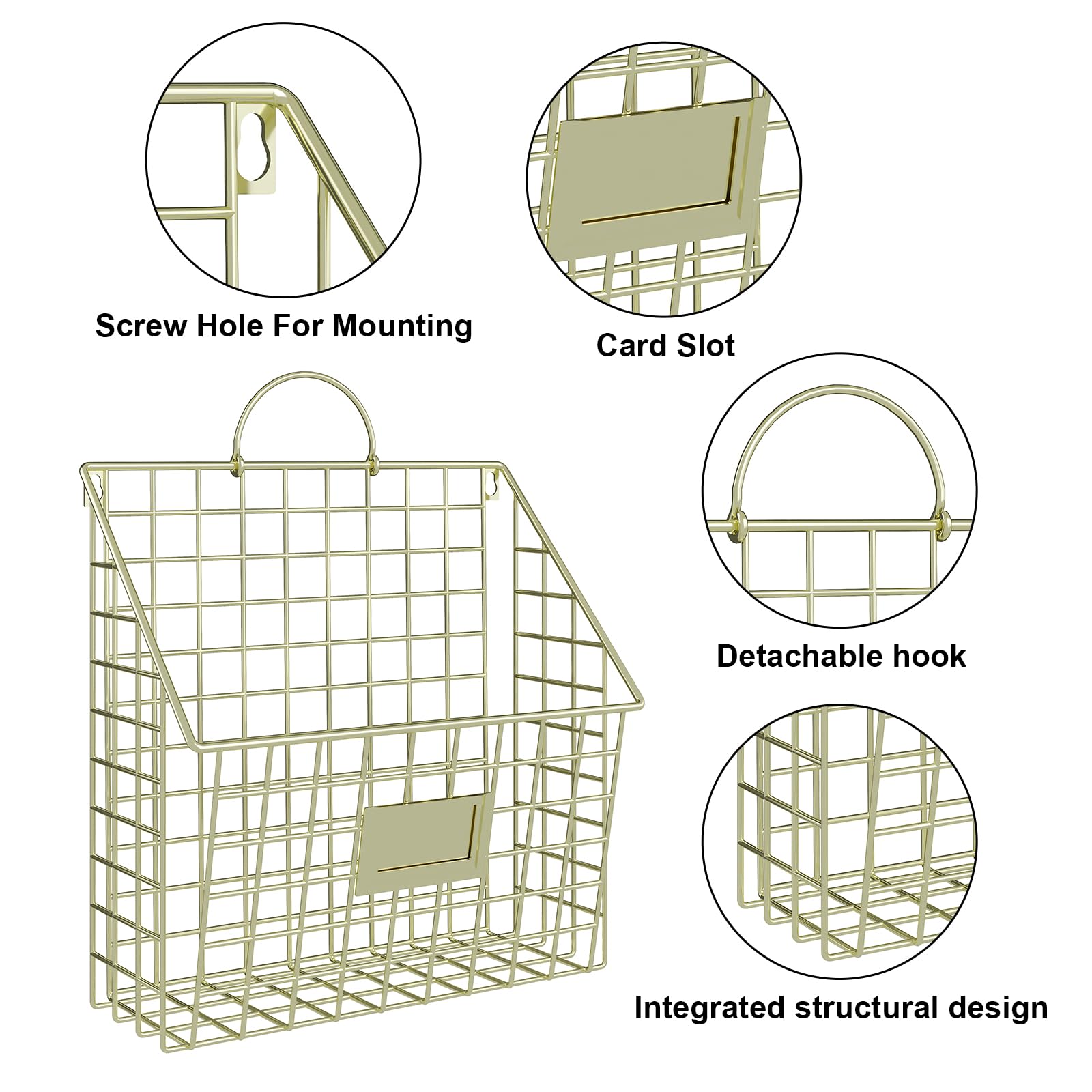 4 Packs Hanging Wall File Organizer with Hooks, Magazine Rack ,Mail Basket