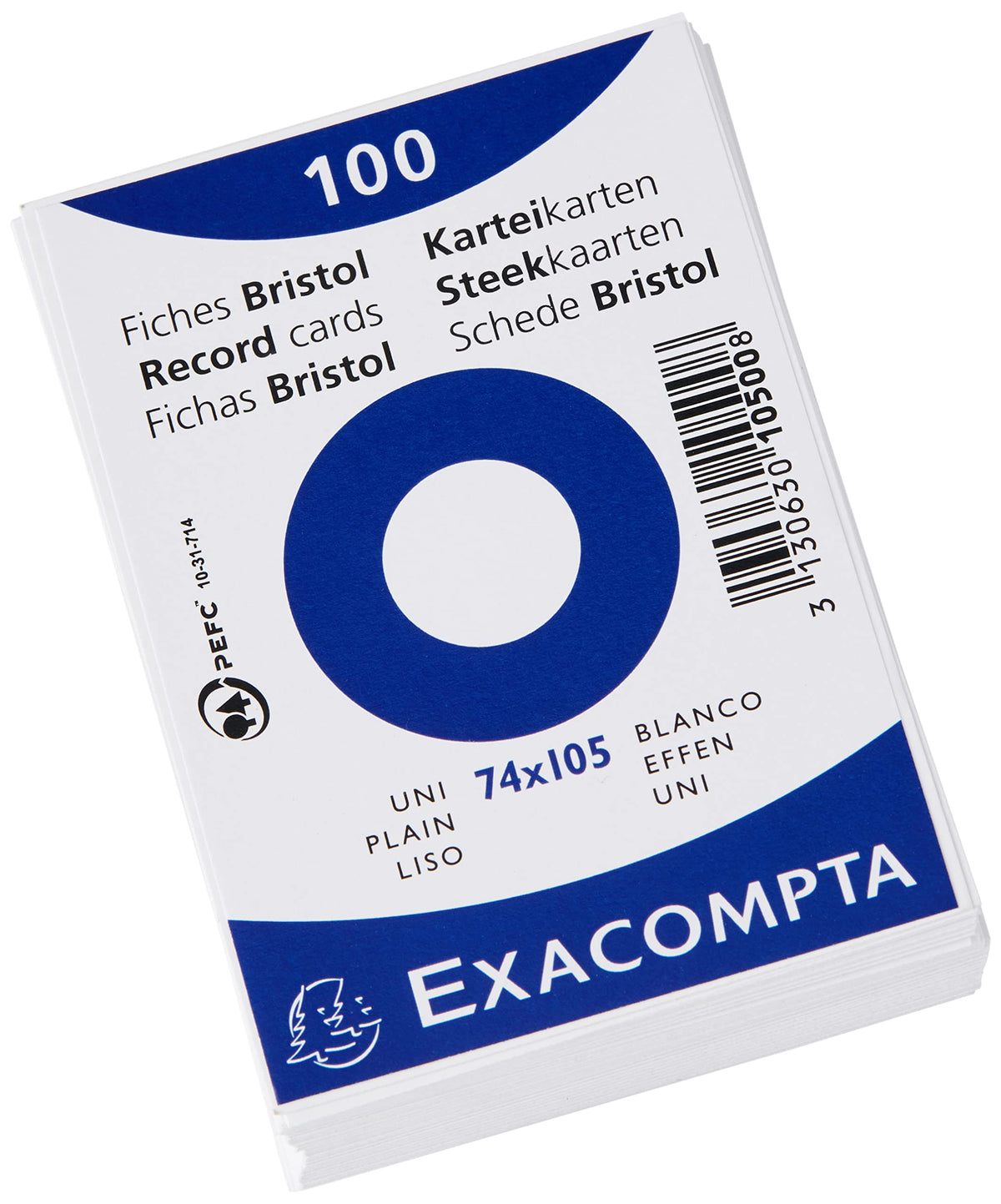 Exacompta - Ref 10500SE - Bristol Plain Record Cards (Pack of 100) - A7 in Size, 205gsm Card