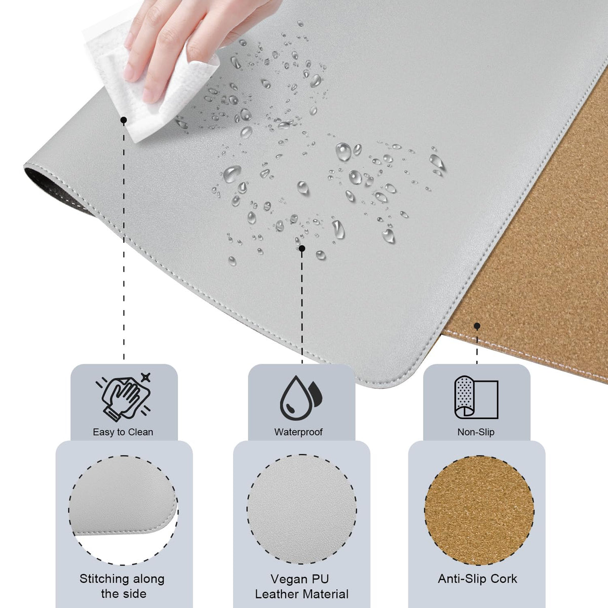 BLESWIN Large Desk Pad, 47.2'' x 23.6'', Office Desk Mat, Computer Mat for Desk, Leather Desk Pad