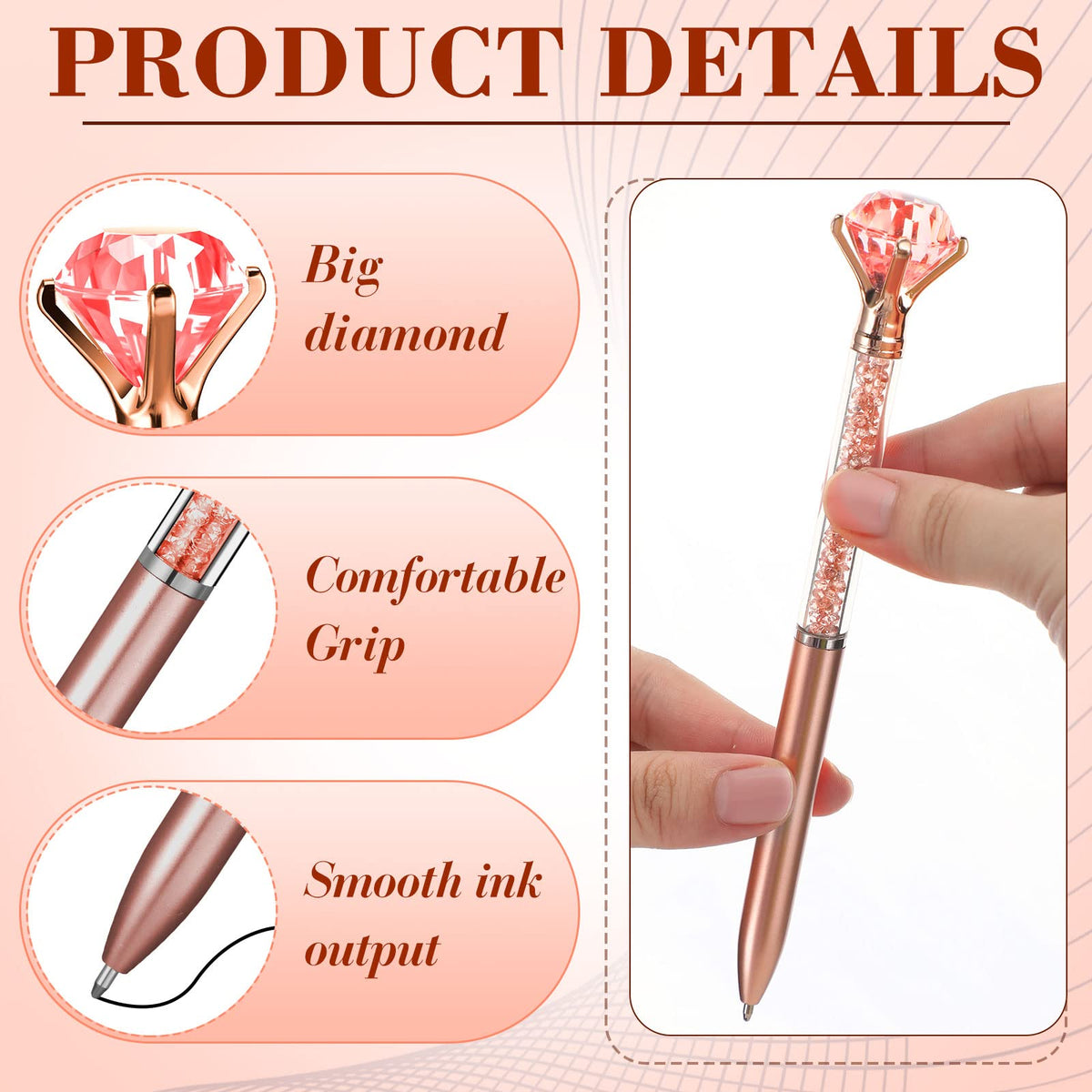 Sherr 100 Pack Big Crystal Diamond Pens Cute Ballpoint Pens Retractable Ballpoint Rhinestones