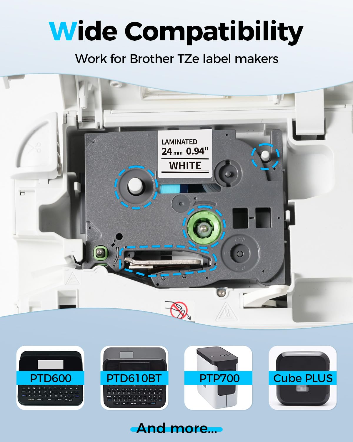 TZ Tape 24mm 0.94" Laminated White TZe-251 TZe251