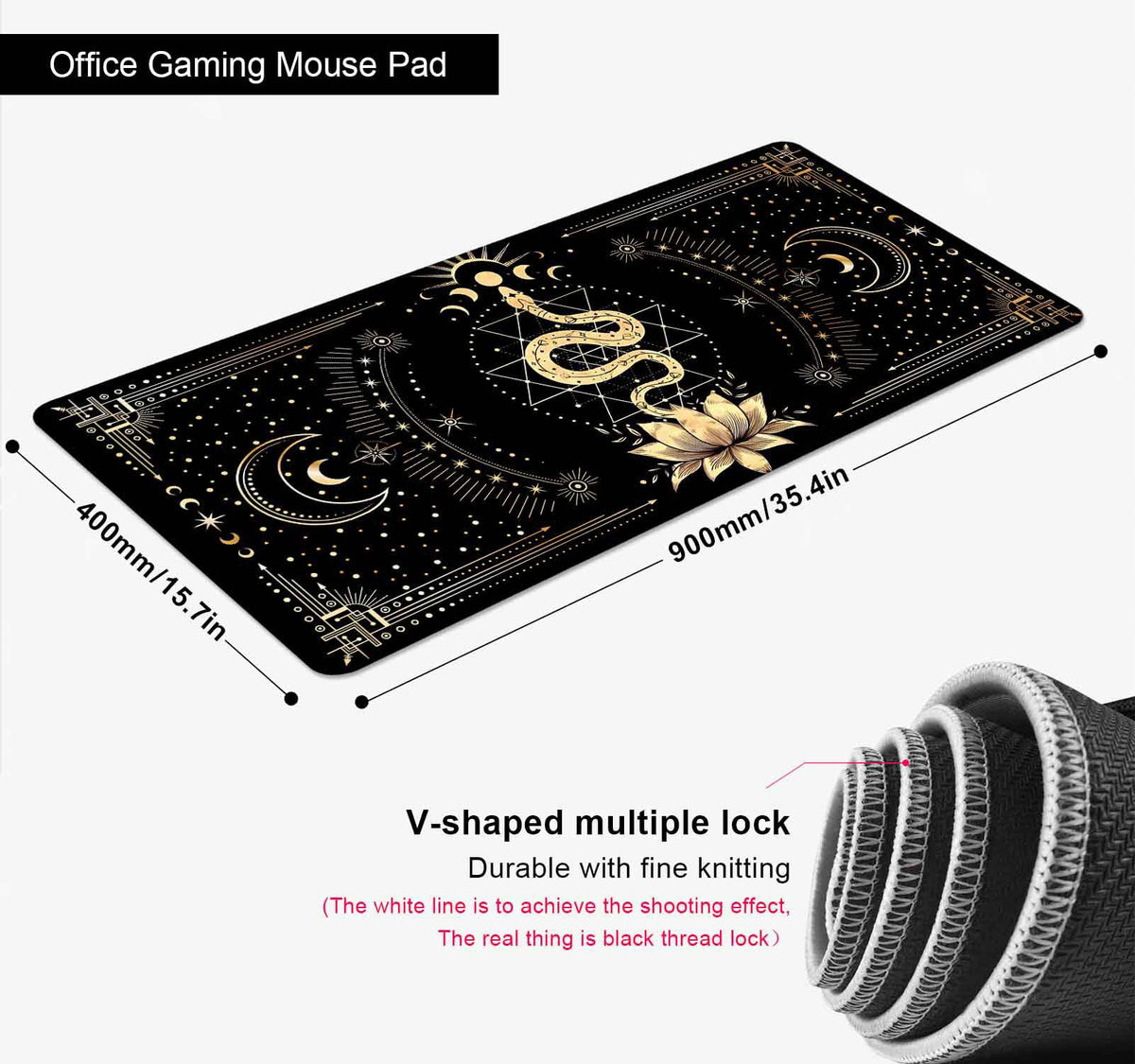 SXCKANG Black & Gold Large Mouse Pad, Boho Snake Witch Desk Mat for Desktop, Women Gaming Full Desk