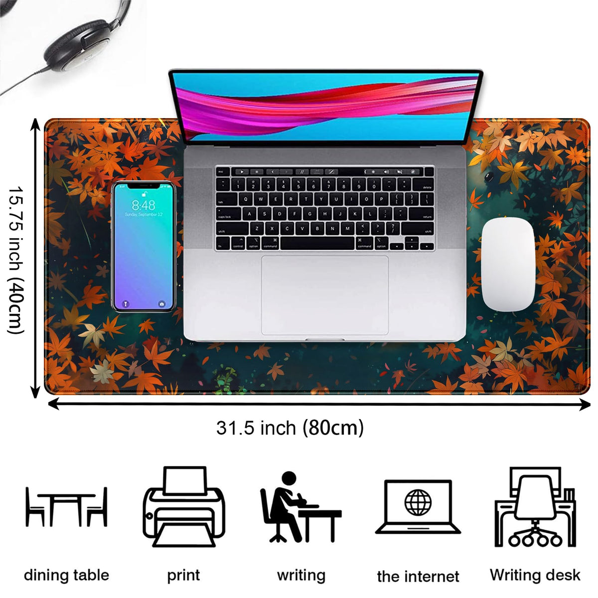 Maple Leaves Desk Mat Gaming Mouse Pad Large, Extended Desk Pad Full Desk Cover Mat, Fall Leaves
