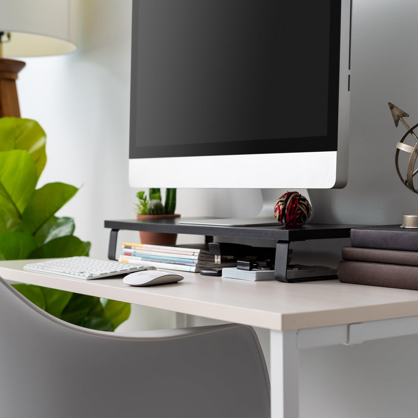 IRIS USA 1-Tier Multi-Purpose Modern PC Monitor Organizer Stand with Metal Legs, Ergonomic Desktop