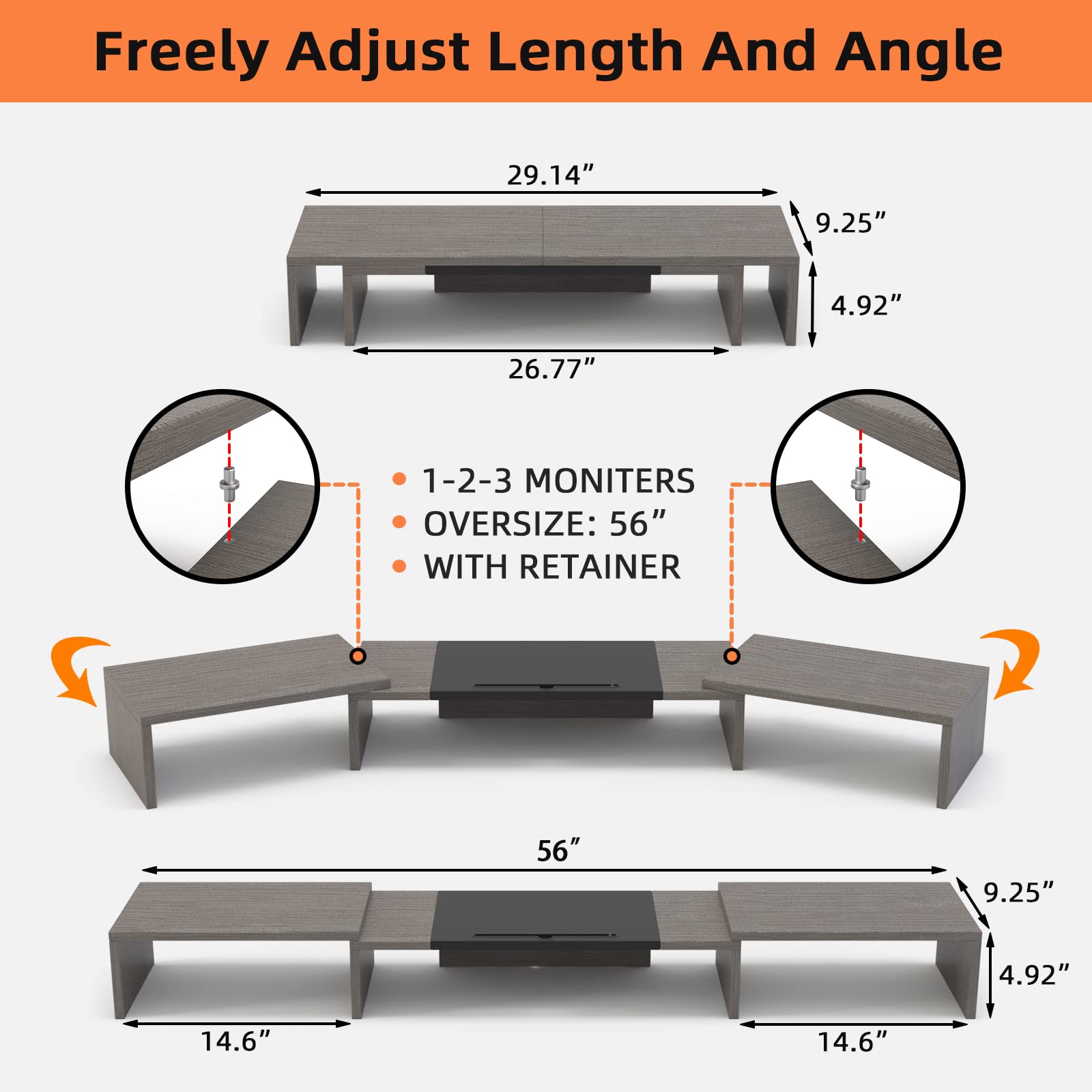 WESTREE Triple Dual Monitor Stand Riser, 56" Extra Long Monitor Stand for 1~2~3 Monitors, Monitor